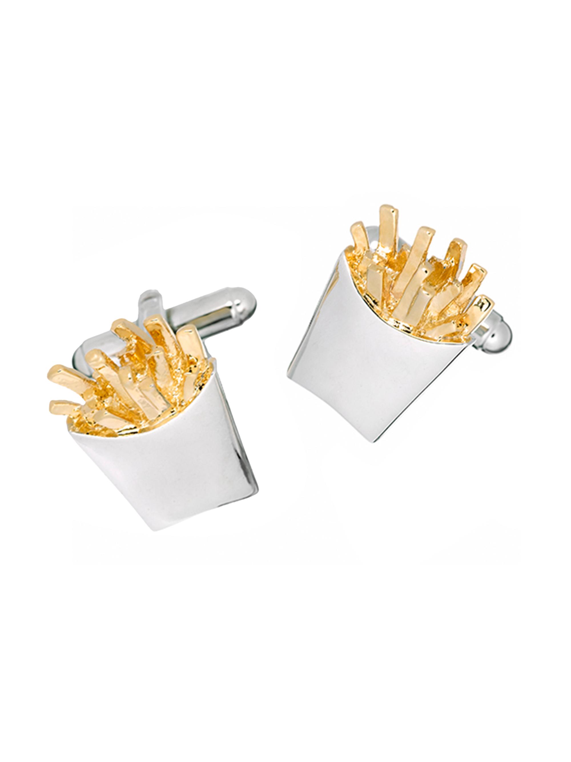 Link Up Men's French Fries Cufflinks - Gold Silver