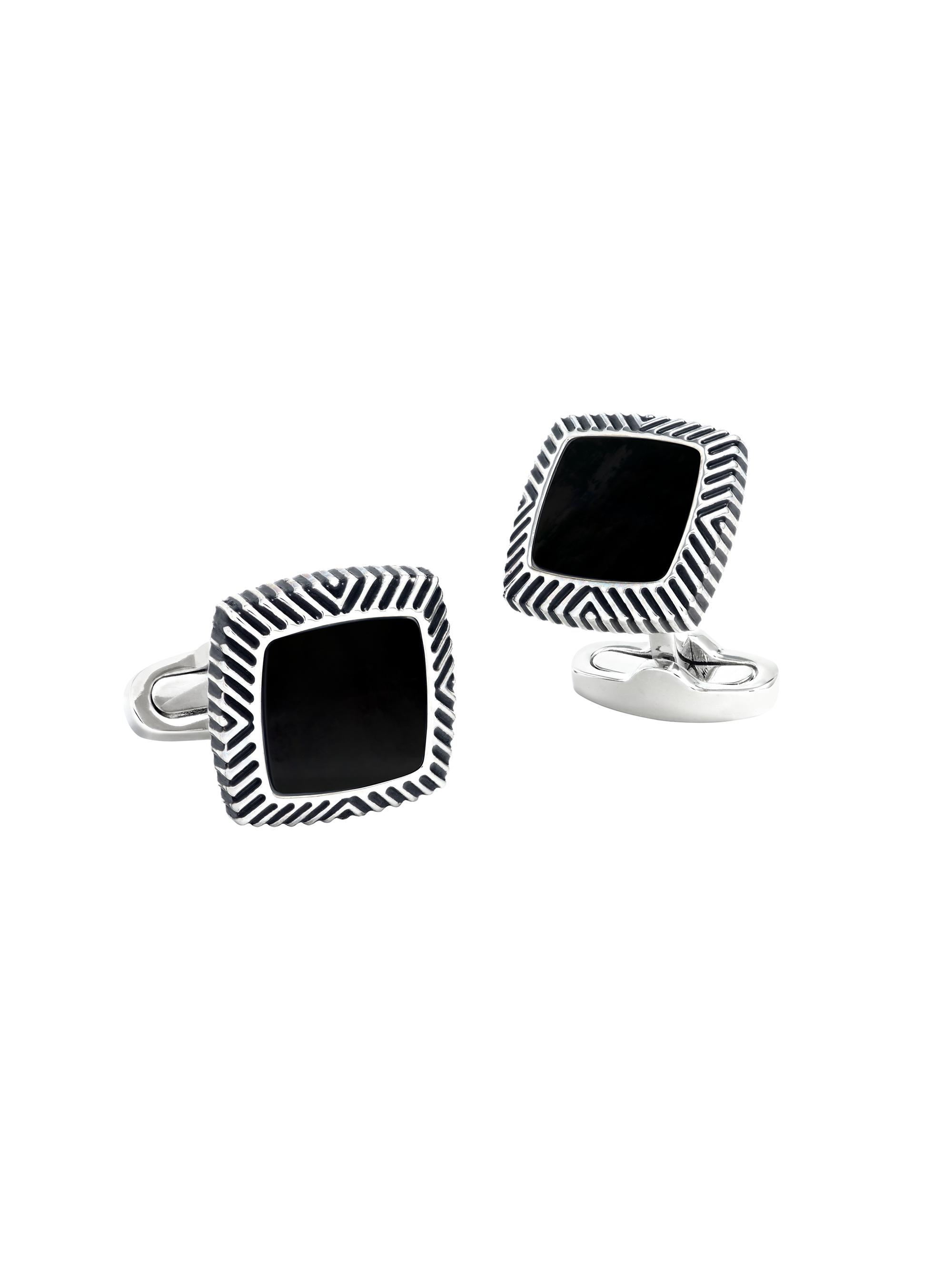 Link Up Men's Black Onyx Square Brass Cufflinks - Black