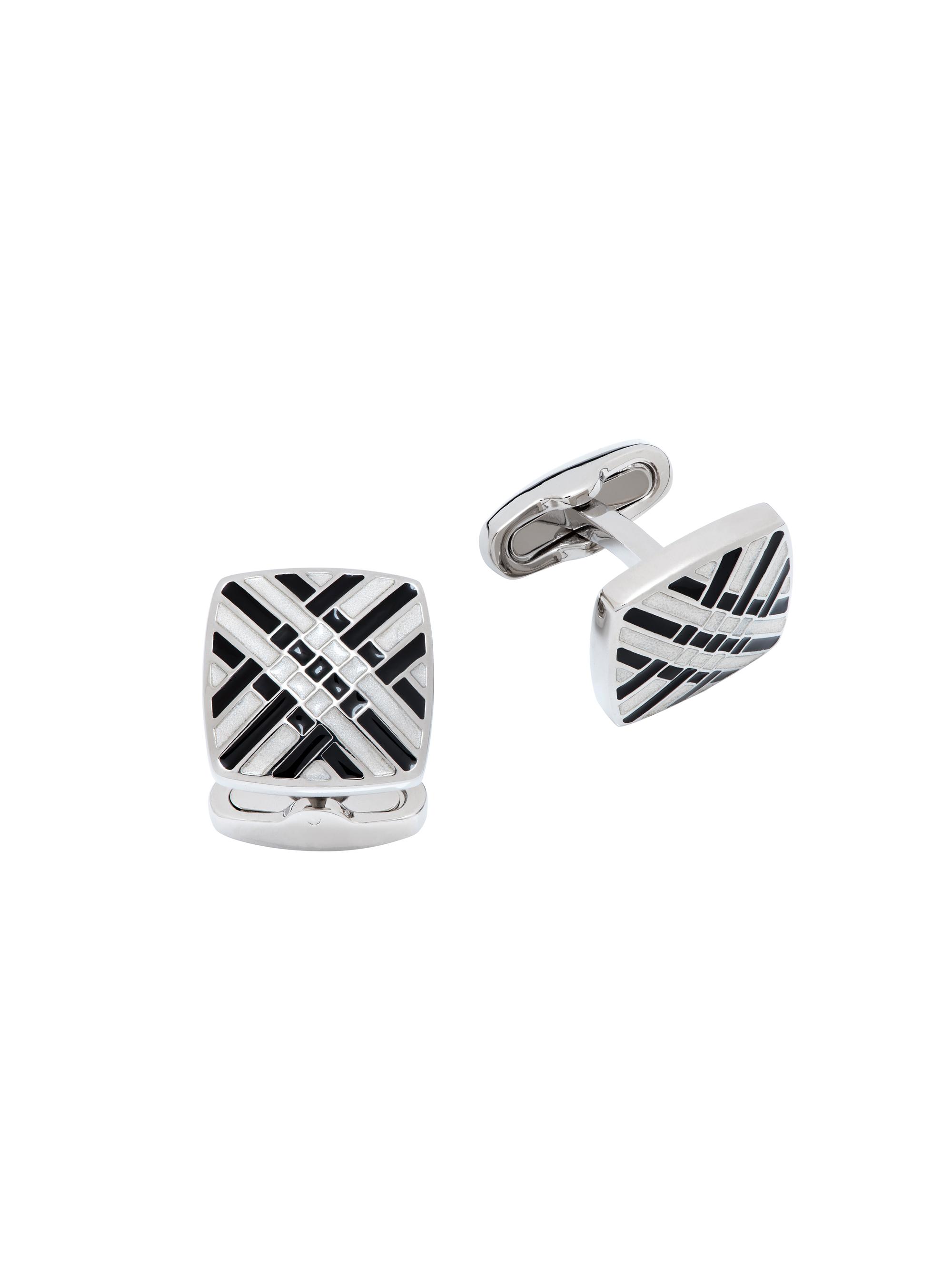 Link Up Men's Criss-Cross Brass Cufflinks - Black White