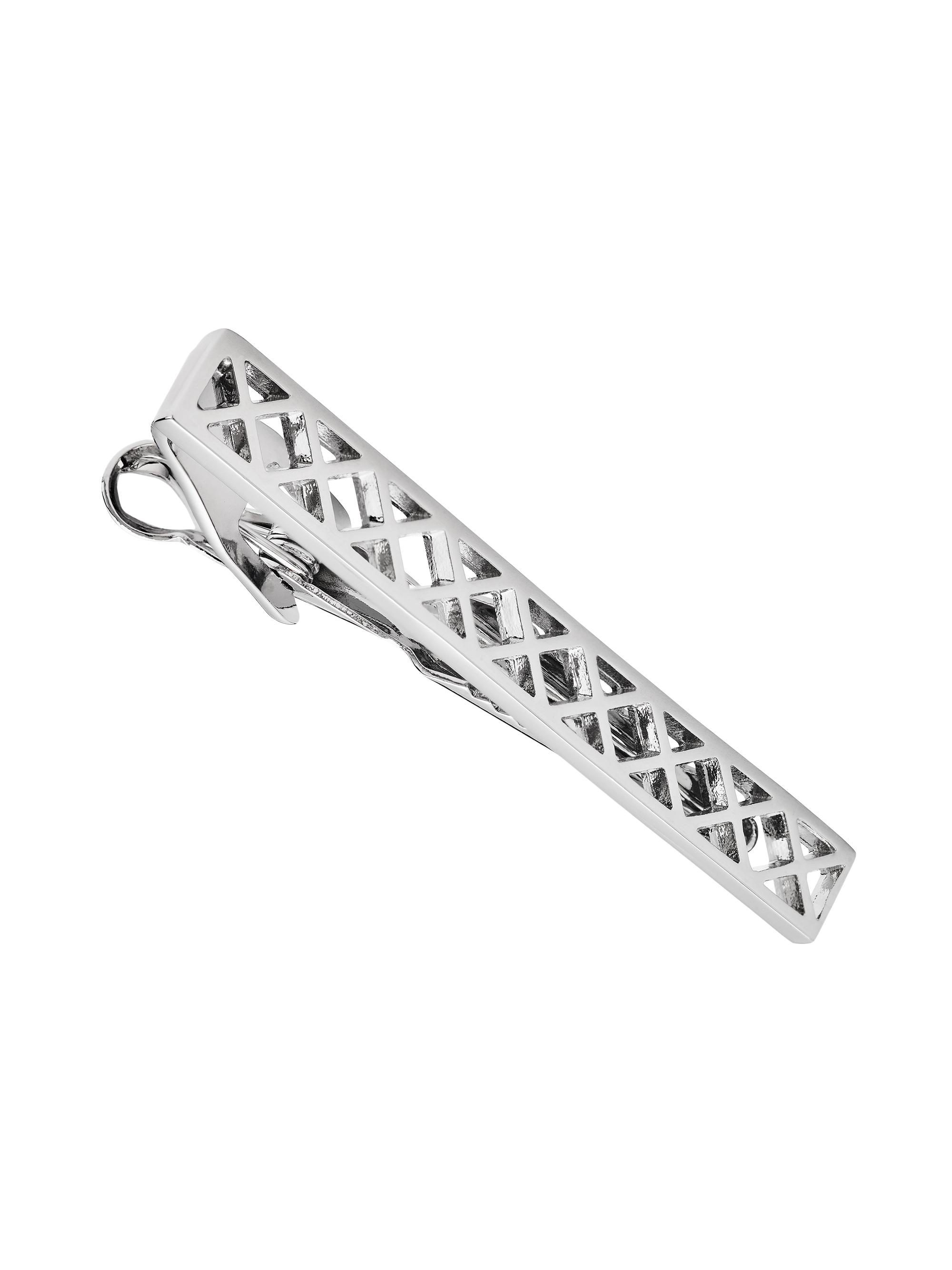 Link Up Men's Brass Laser-Cut Tie Bar - Silver