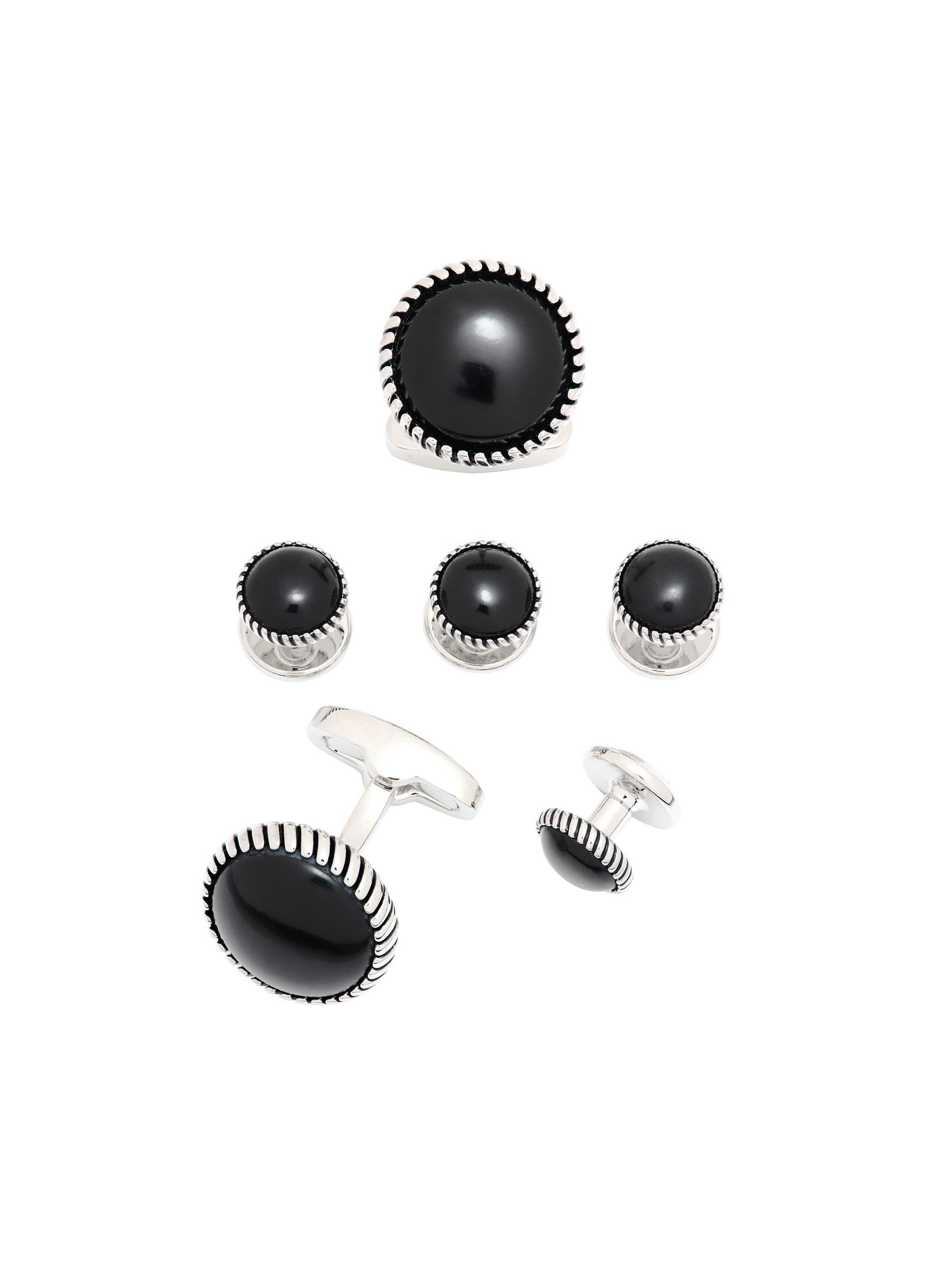 Link Up Men's 6-Piece Onyx & Brass Round Stud & Cufflinks Set - Black