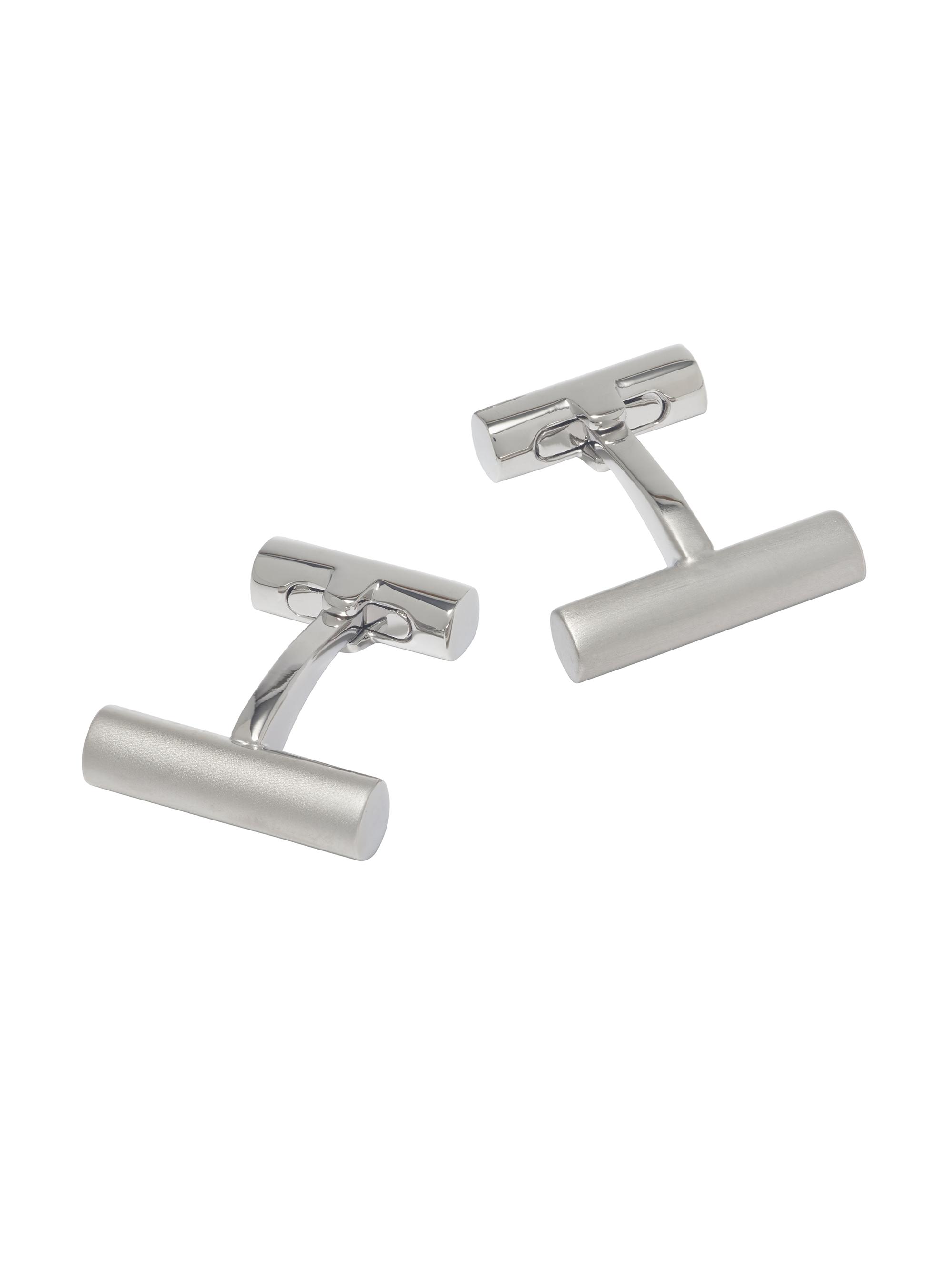 Link Up Men's Rhodium-Plated Brass Bar Cufflinks - Silver