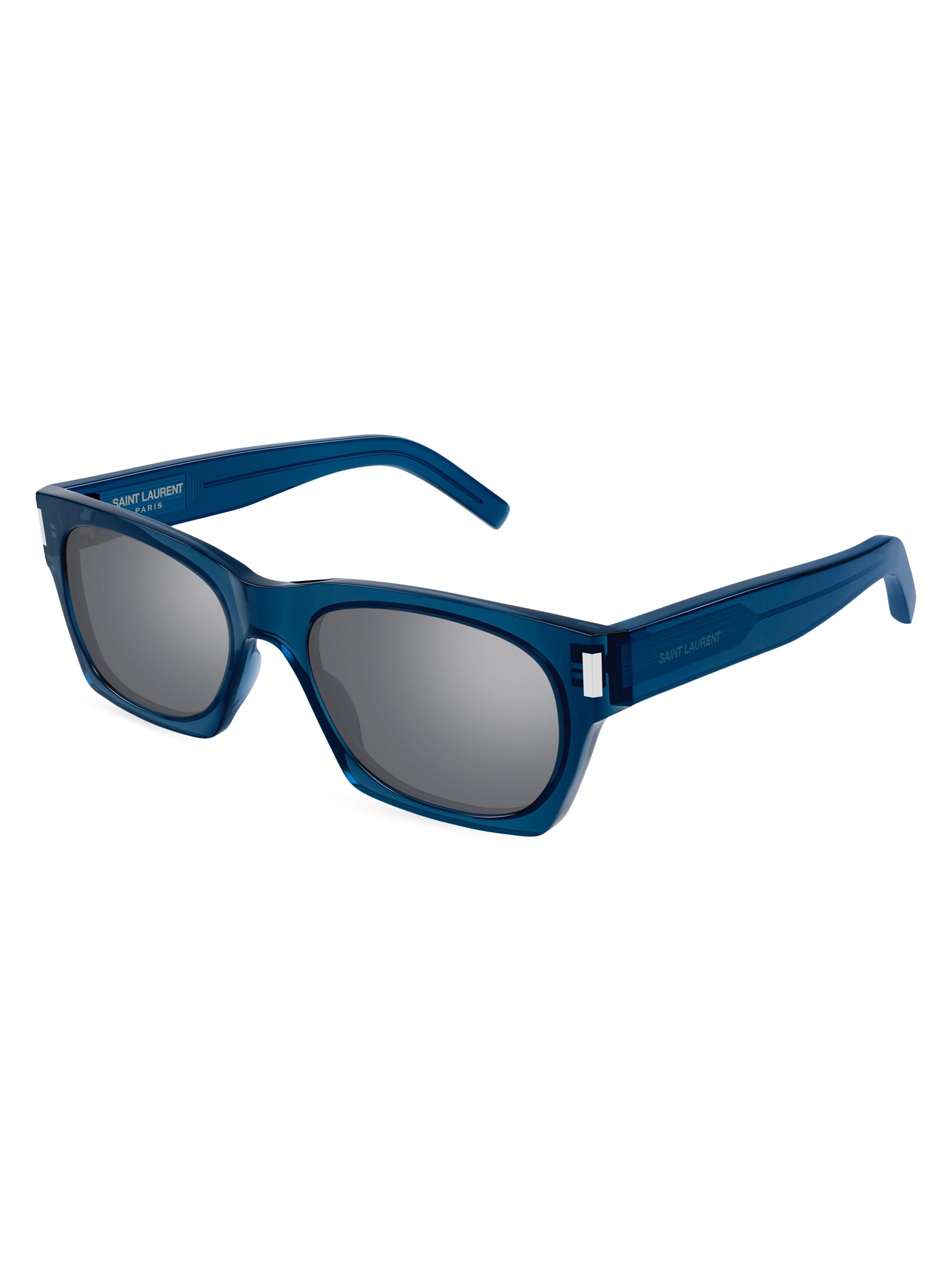 Saint Laurent Men's Corner Angle 54MM Rectangular Sunglasses - Blue