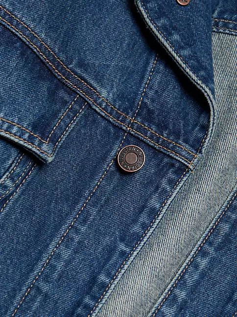 Blue Metal Chain Denim Janckets Long Sleeve Hem Flap Pockets