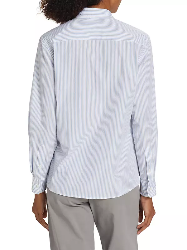 Gucci Grey And White Striped Cotton Point Collar Dress Shirt, $350