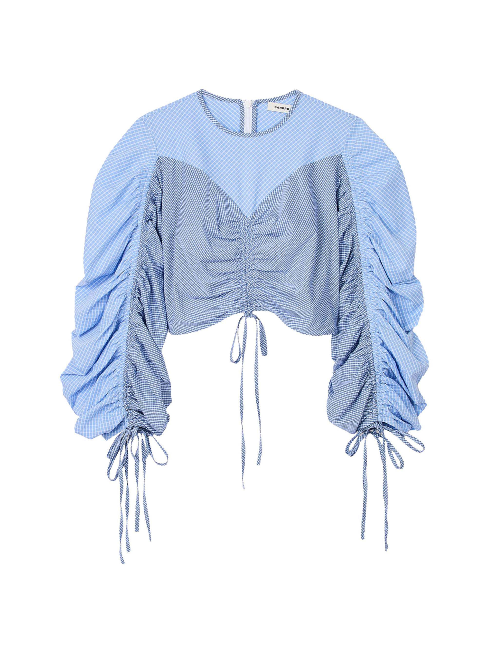 Sandro Women's Patterned Top with Drawstrings - Sky Blue