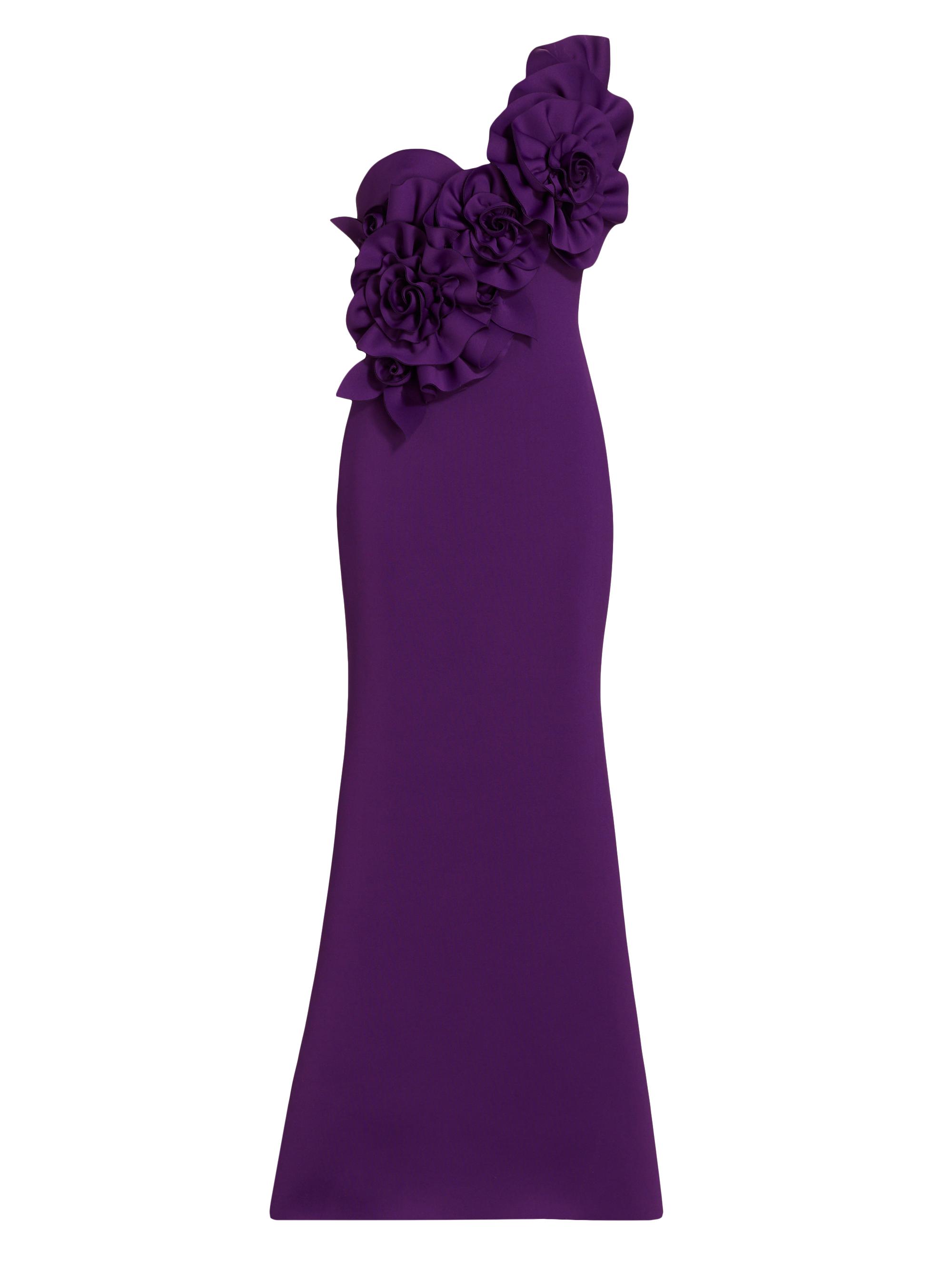 Badgley Mischka Women's Rosette One-Shoulder Gown - Purple