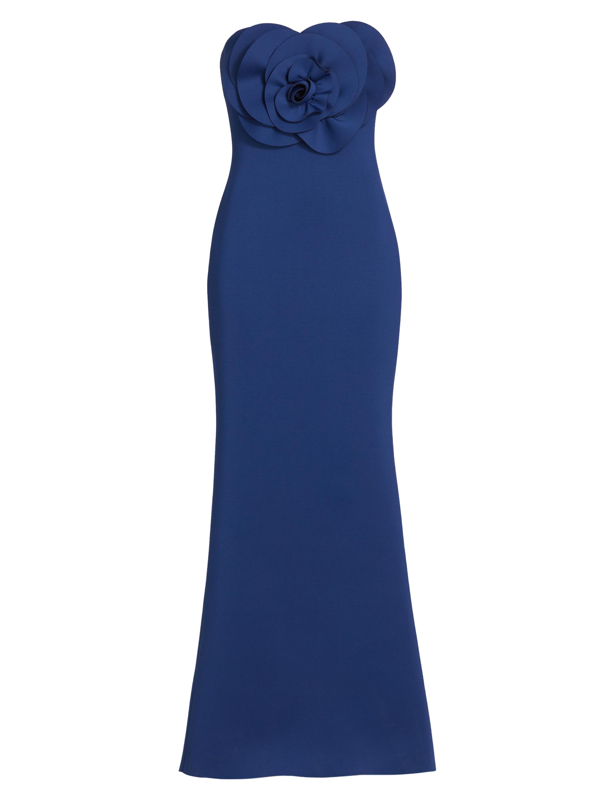 Badgley Mischka Women's Scuba Rosette Strapless Gown - Navy