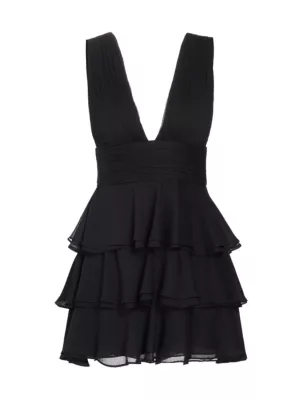 Alice + Olivia Women's Holly Plunge Ruffle Minidress - Black