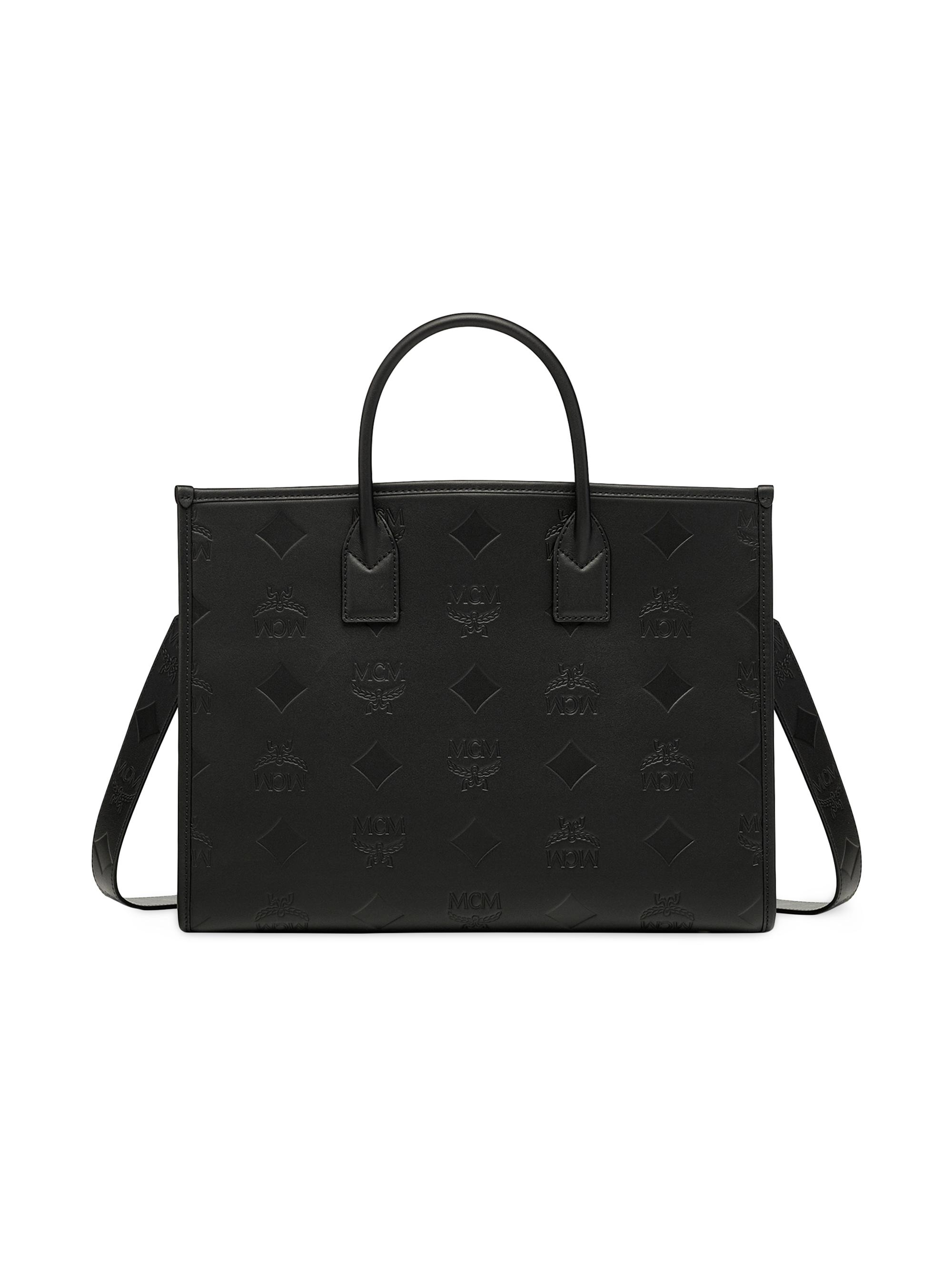 MCM Women's  Munchen Embossed Leather Tote Bag - Black