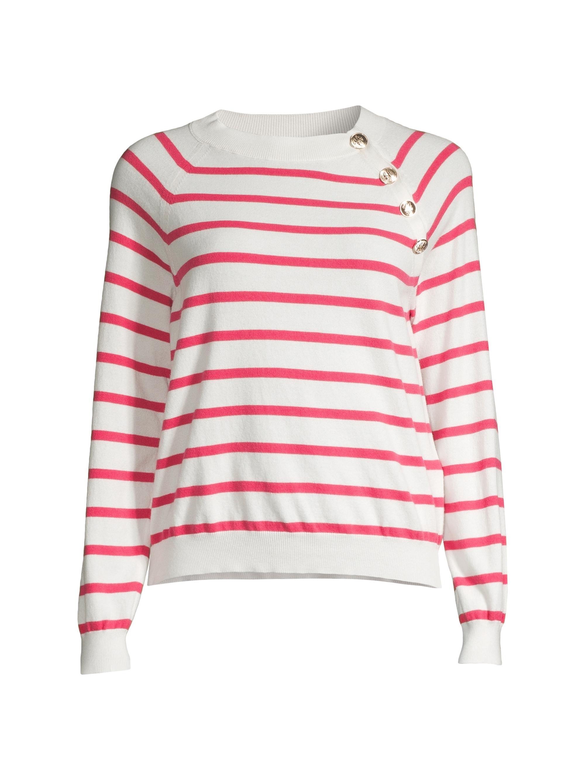 Emporio Armani Women's Striped Buttoned Knit Top - Striped Pink