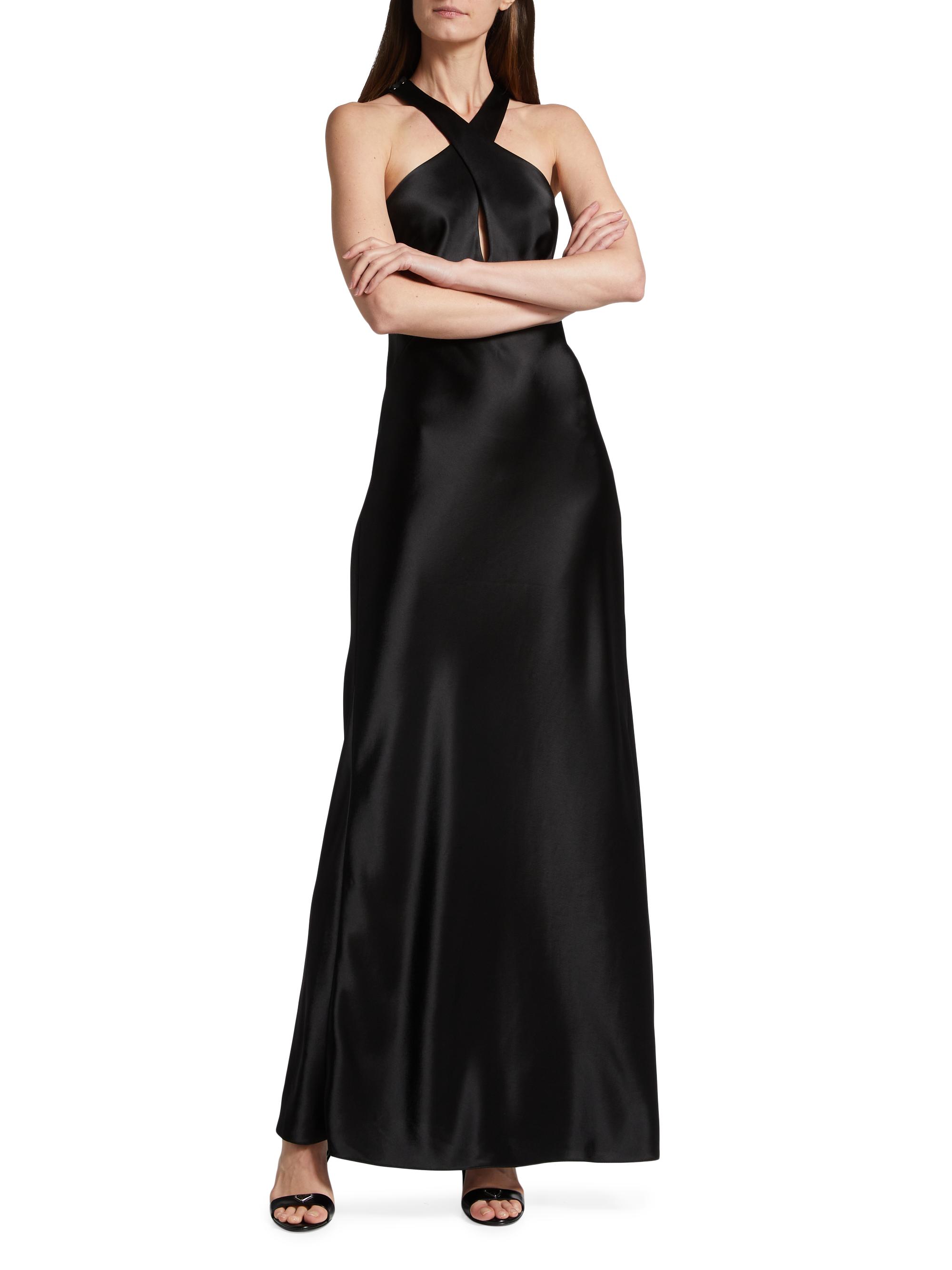 Galvan London Women's Evelyn Satin Crisscross Halter Gown - Black - Size 8