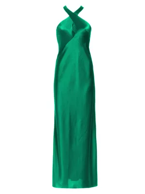 Shop Galvan Evelyn Satin Crisscross Halter Gown | Saks Fifth Avenue