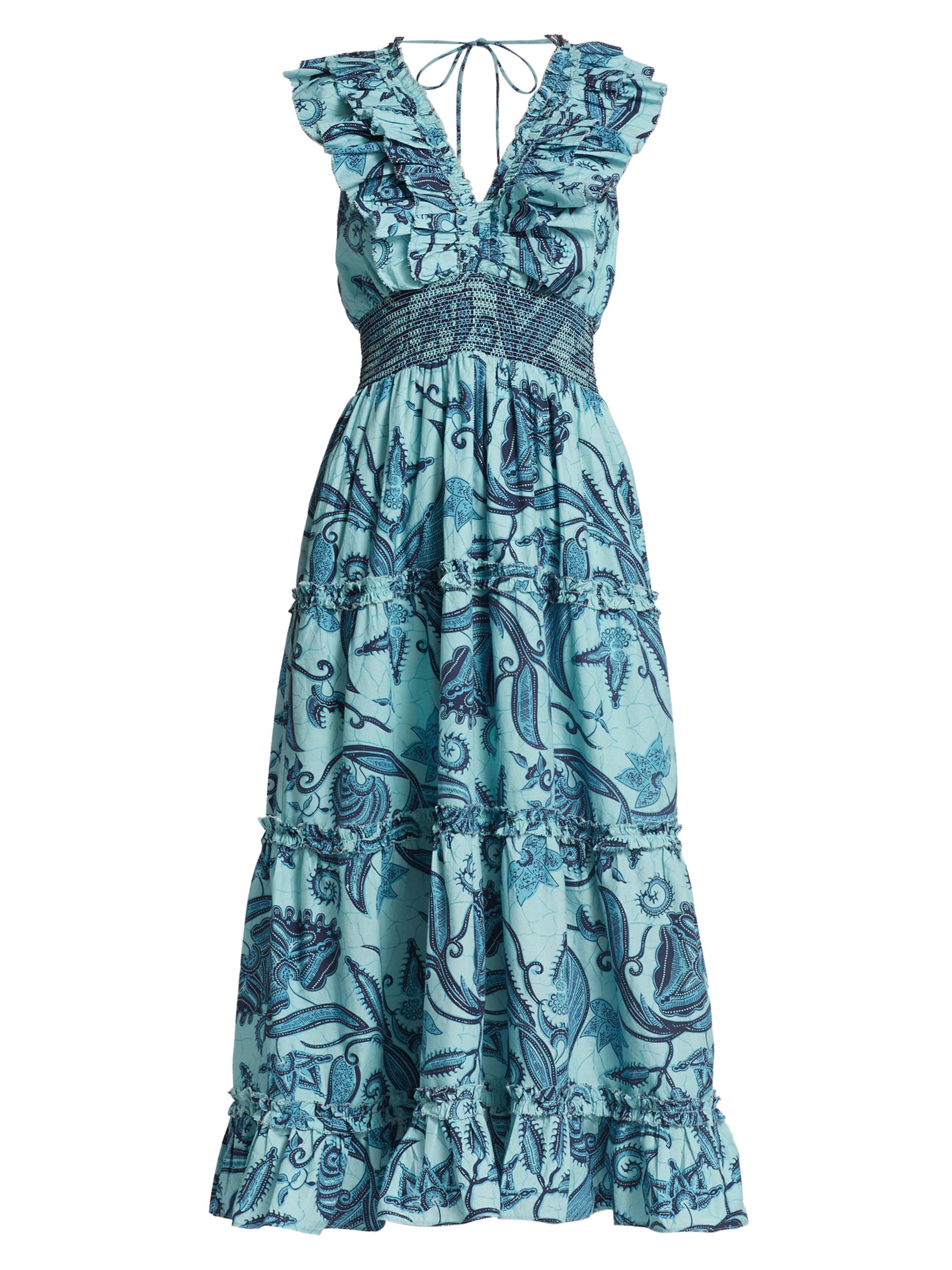Love the Label Women's Azalea Paisley Cotton Midi Dress - Sasha Blue Print