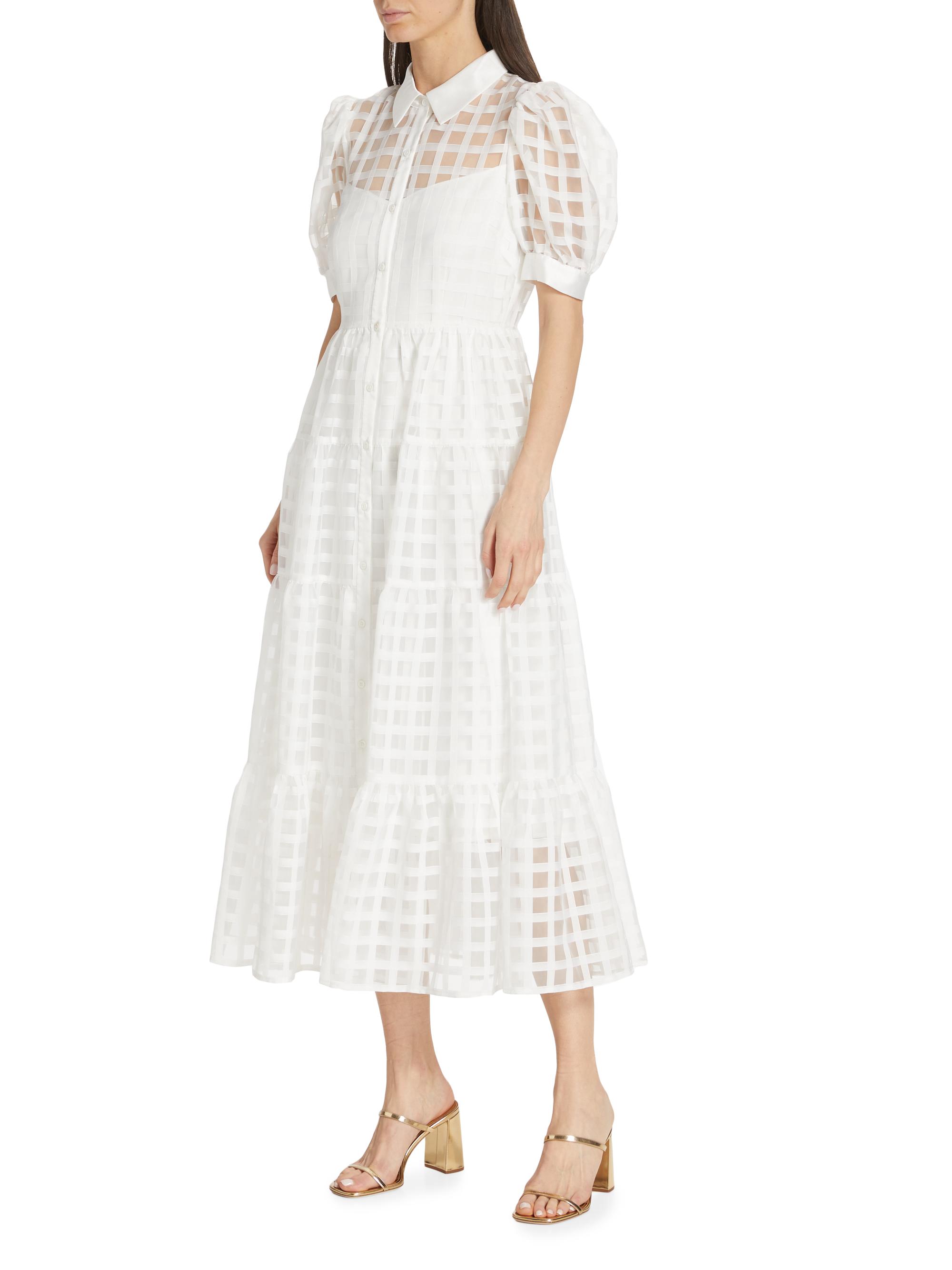 open lace back dress Happy Clothing Hayley Gray Organza Flared Maxi Dress