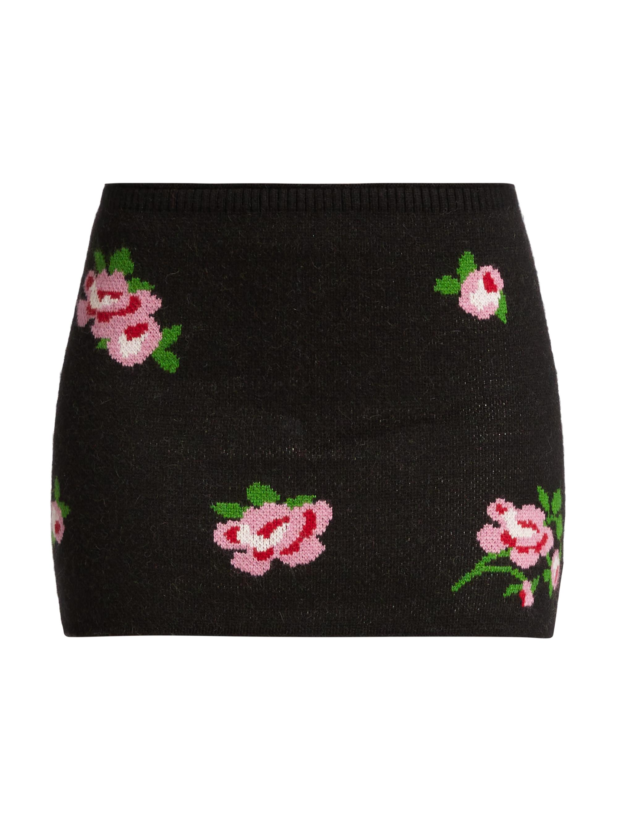 Guizio Women's Knit Jacquard Miniskirt - Black Floral
