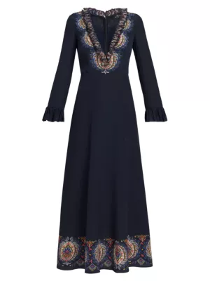 Etro Women's Silk Paisley Maxi Dress - Navy