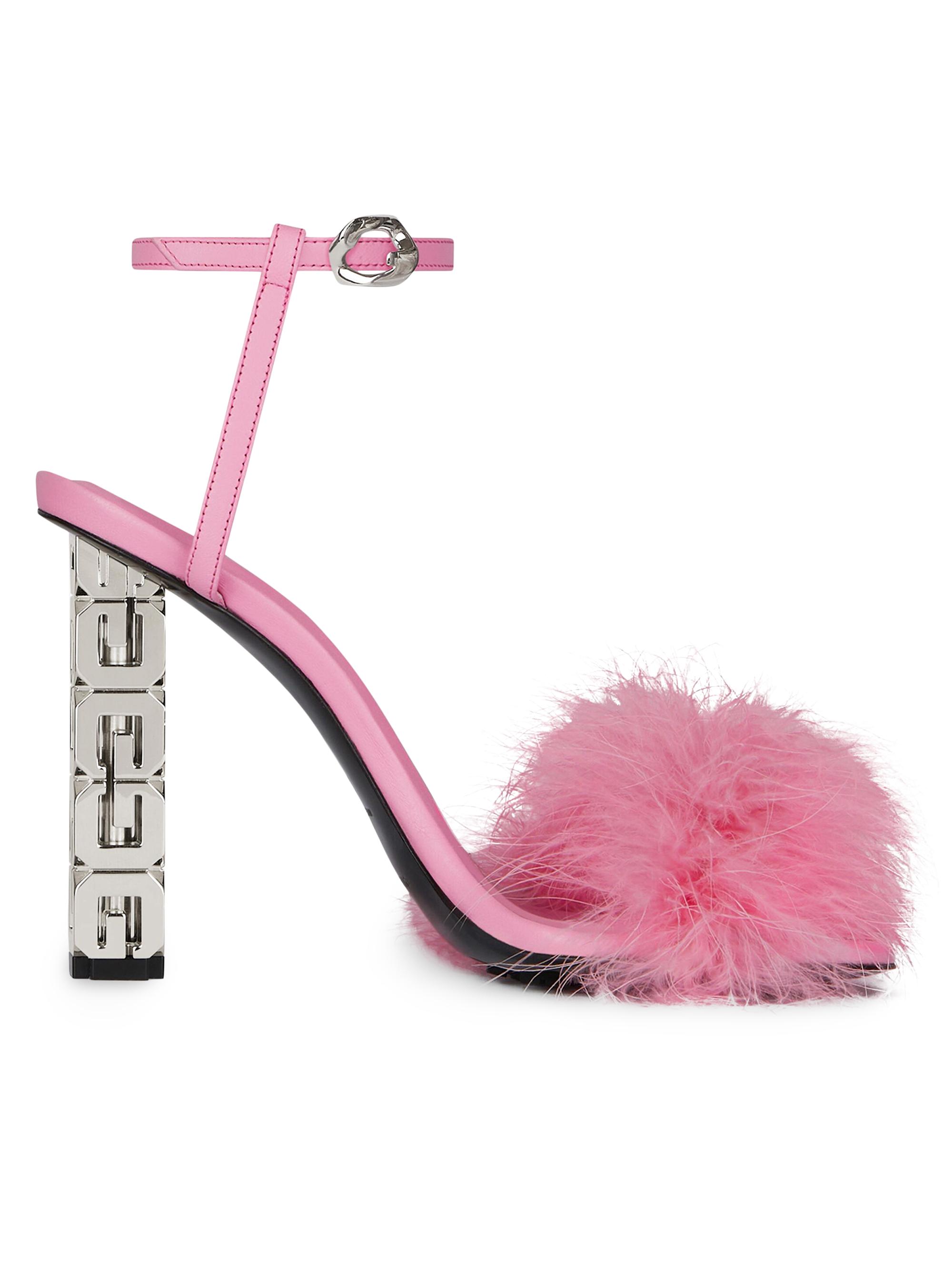 Givenchy Women's G Cube Sandals in Feathers and Leather - Bright Pink