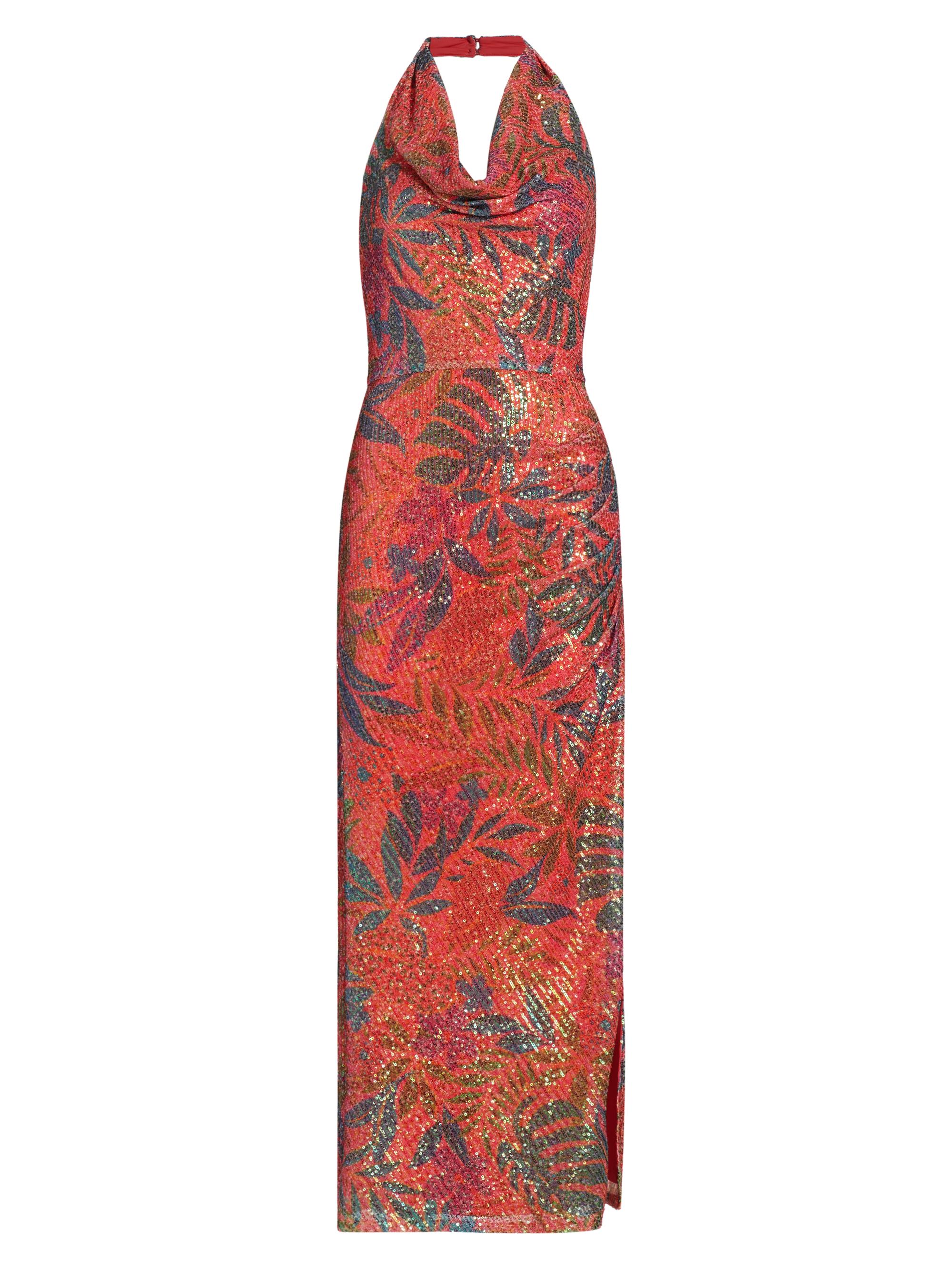 farm rio a-line sleeveless halter midi dress Striped Monstera Leaf Sleeveless Midi Dress by Farm Rio