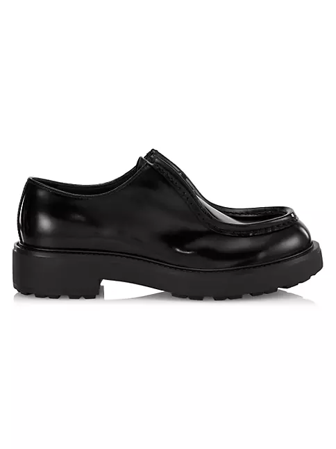Prada Men's Burlotto Lace-Up Leather Shoes - Black - Size 9