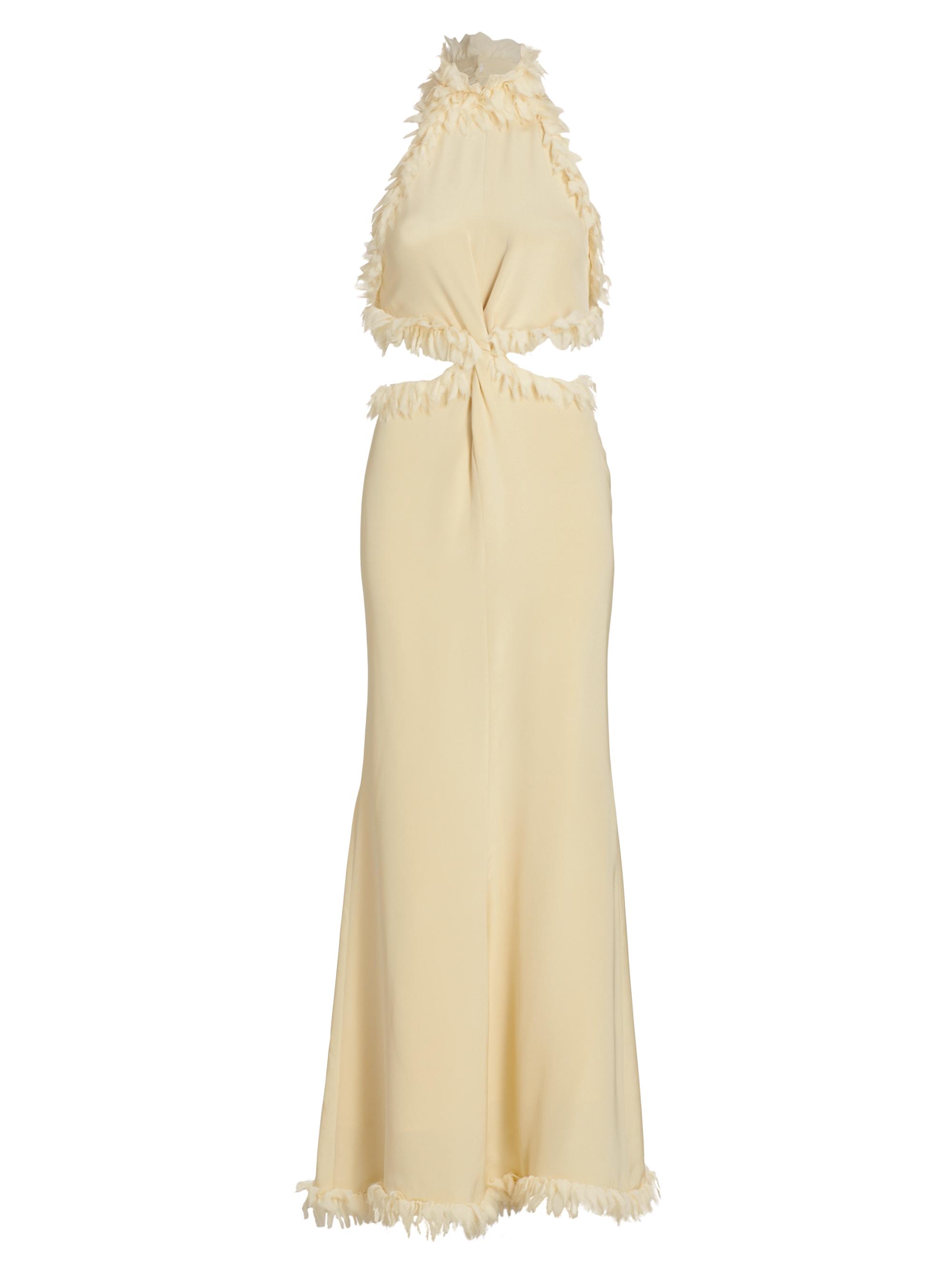 Tove Women's Xin Silk Feather-Trim Gown - Palest Buttermilk