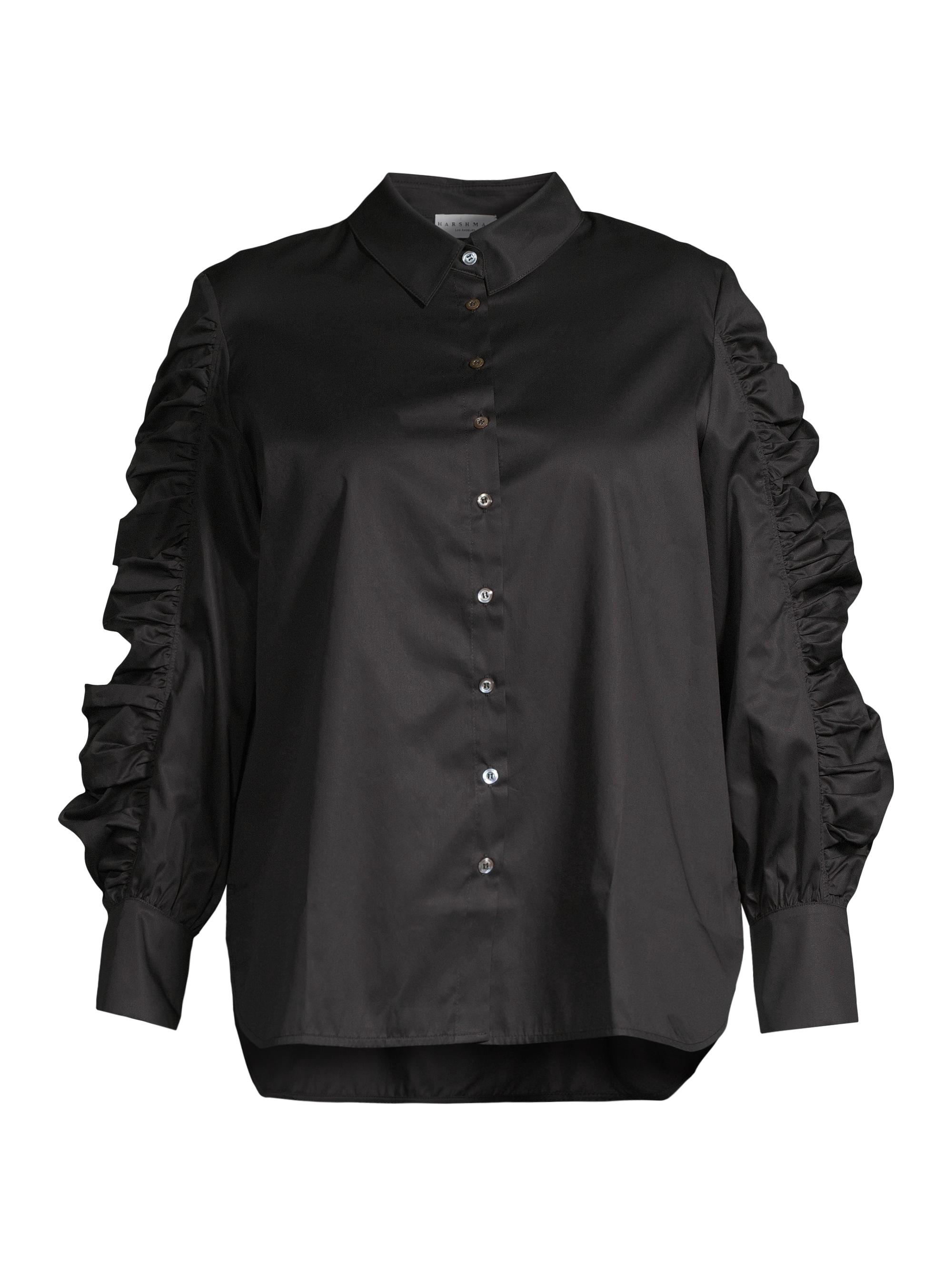 Harshman Women's Plus Size Juliana Ruffles Cotton Button-Front Shirt - Black