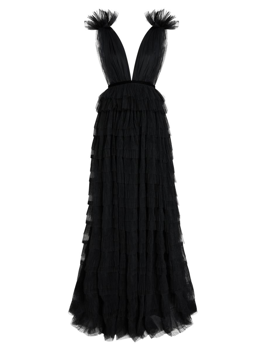blue dress for baby girl BCBG Max Azria Black Tulle Ruffle Gown Dress Sz Sm – Wopsters Closet main image 1