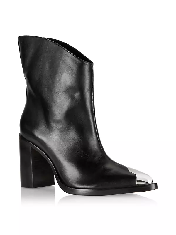 Zara - Studded Faux Patent Leather Ankle Boots - Black - Unisex
