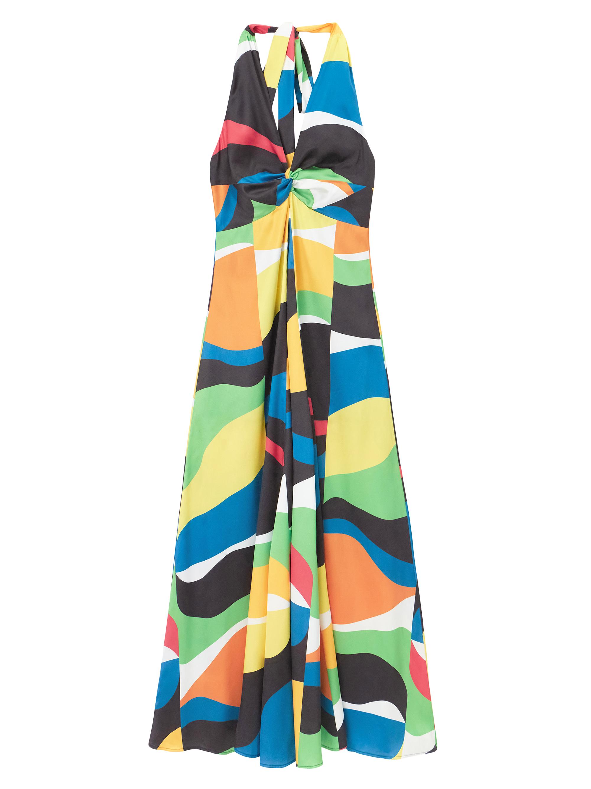 Staud Women's Jennifer Geometric Satin Halter Maxi Dress - Marble Wave