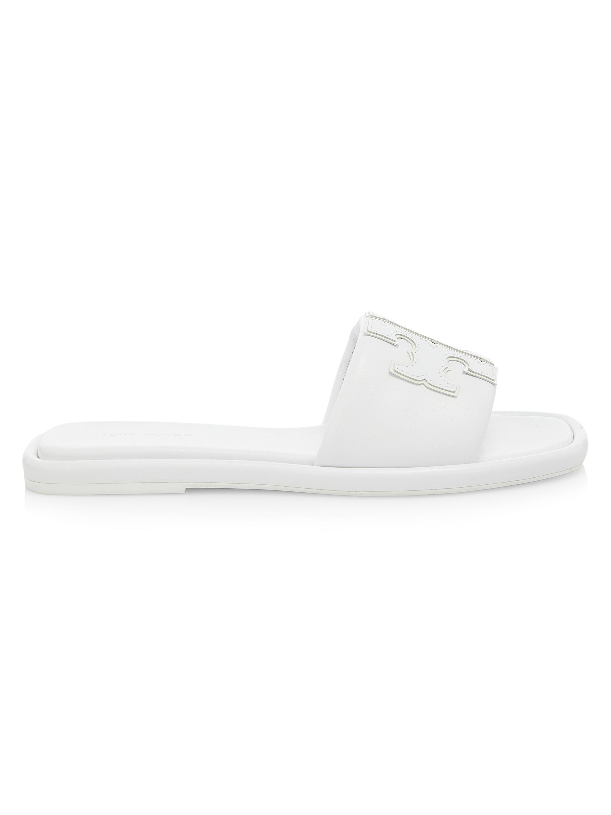Tory Burch Women's Double-T Leather Sport Slide Sandals - White
