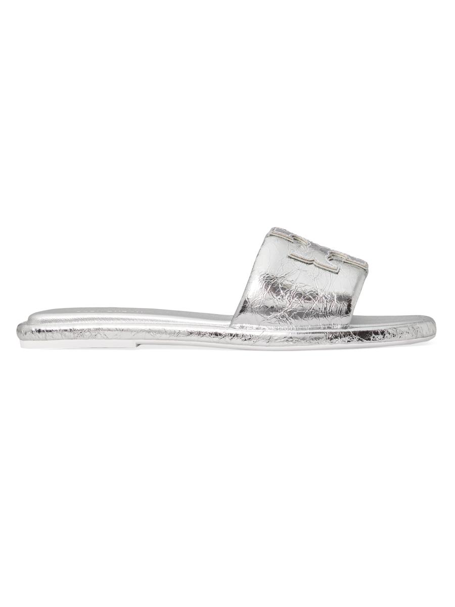 Tory Burch Double T Metallic Sport Slides | Saks Fifth Avenue