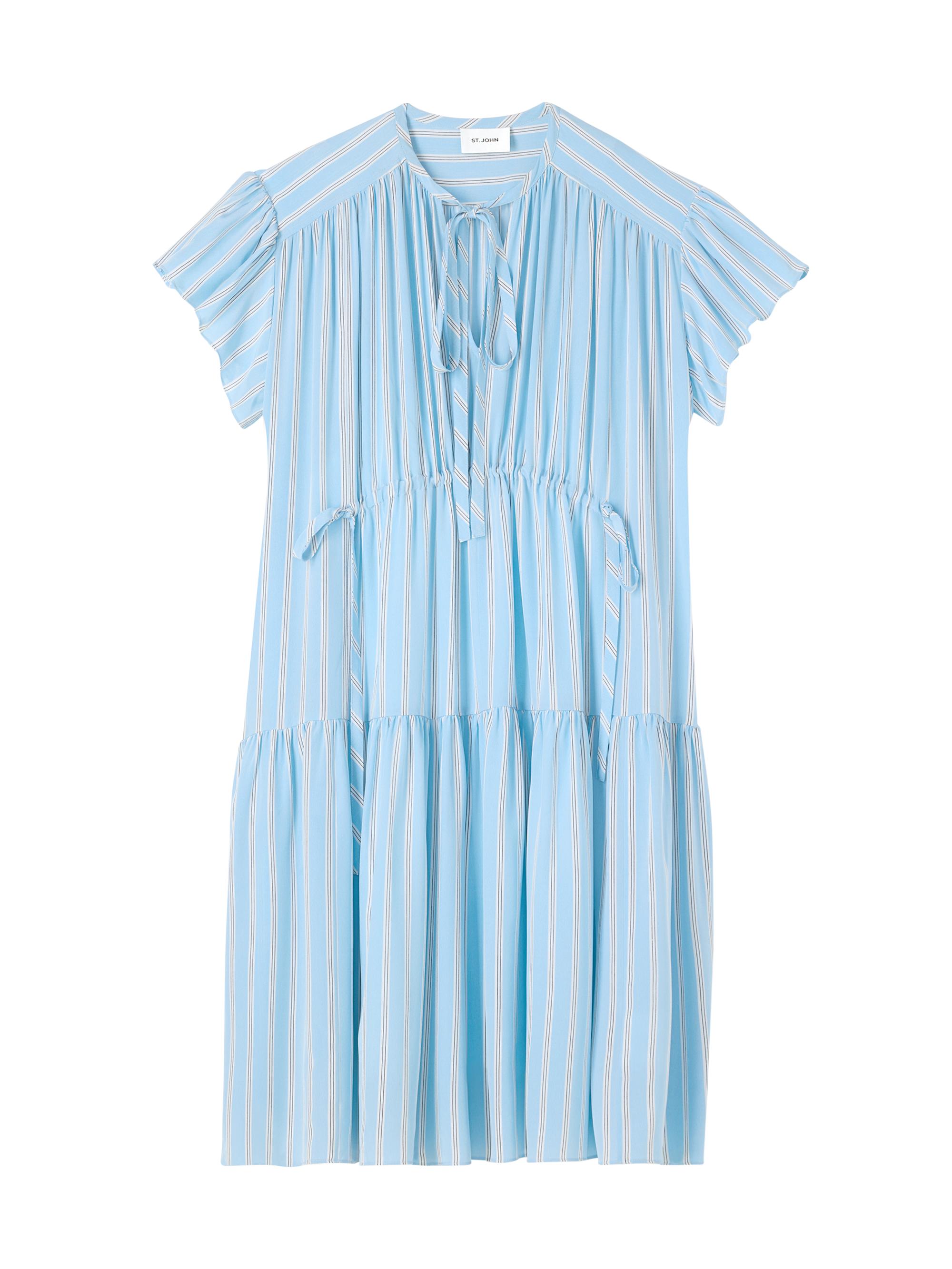 St. John Women's Tiered Silk Drawstring Dress - Cornflower