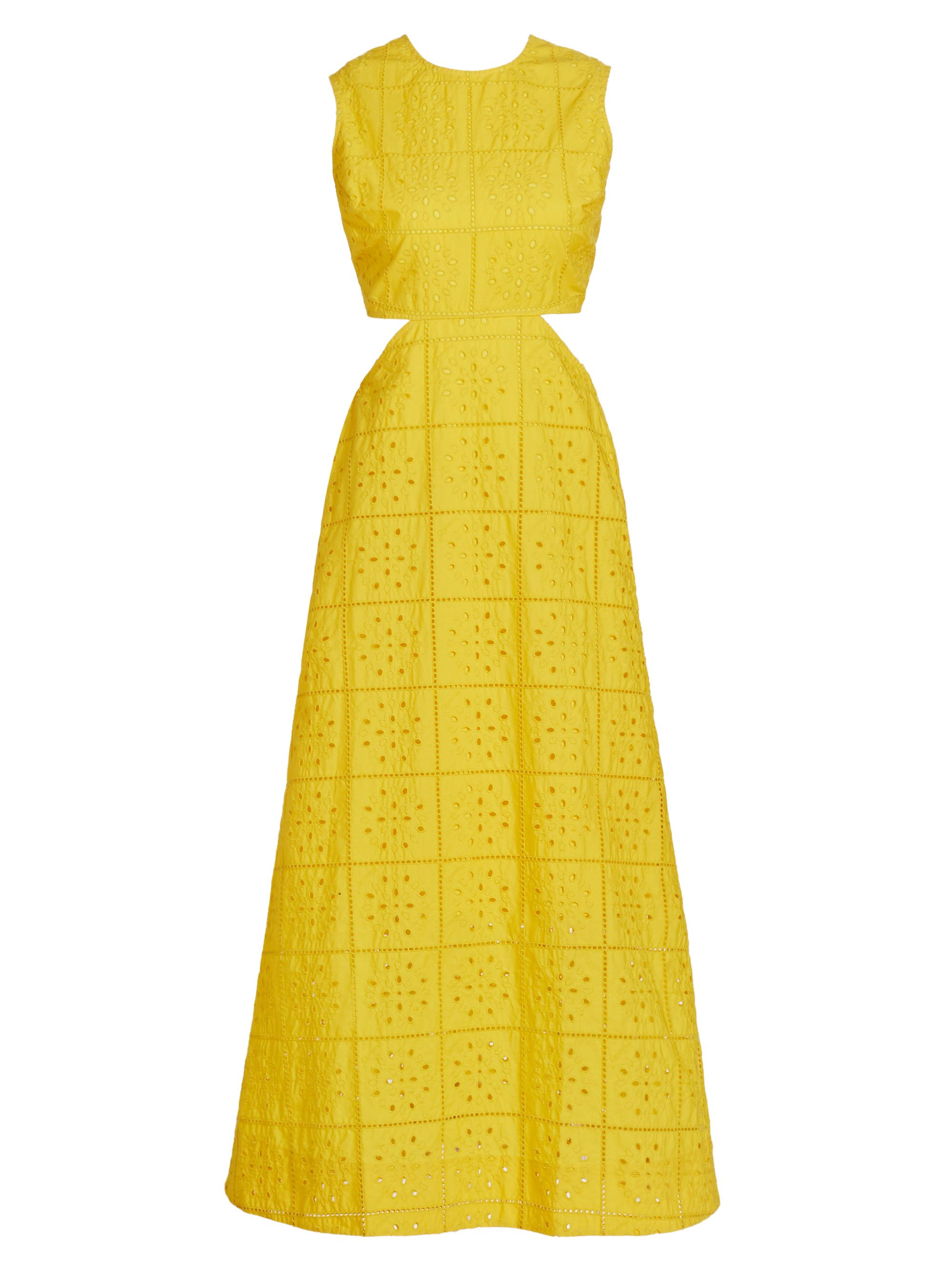 Ganni Women's Broderie Anglaise Cotton Midi-Dress - Maize