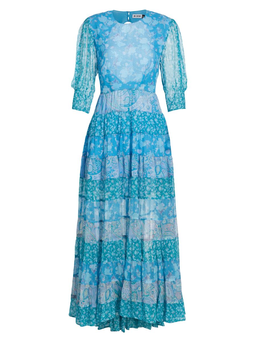 VIP【関税送料無料】希少 RIXO HAVANA FLORAL BLUE MIX DRESS Samira Halter Midi Dress in Retro Floral Blue