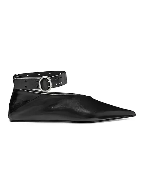Shop Jil Sander Leather Ankle-Strap Flats | Saks Fifth Avenue