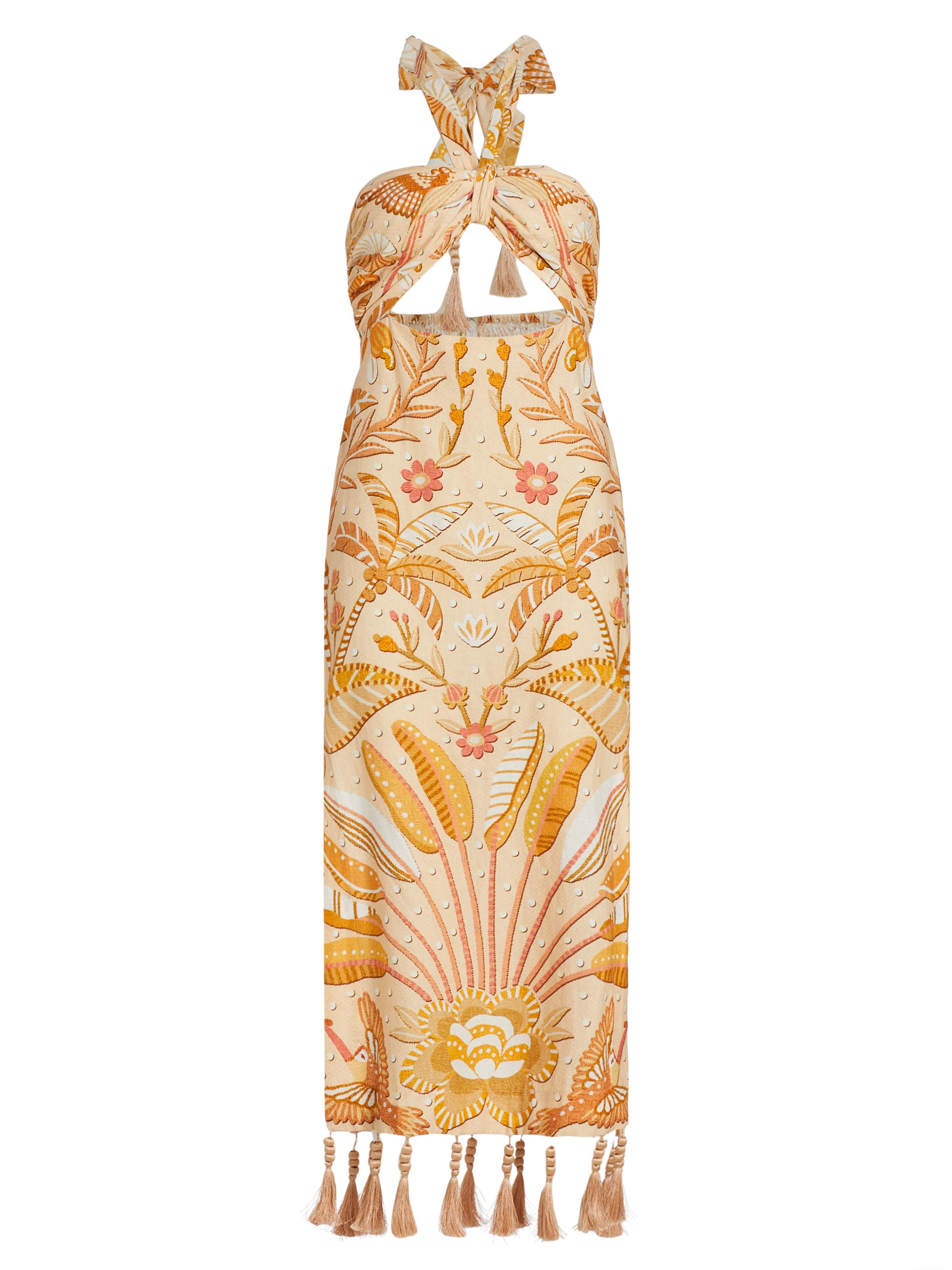 Farm Rio Women's Jungle Chic Sand Cut-Out Midi-Dress - Sand