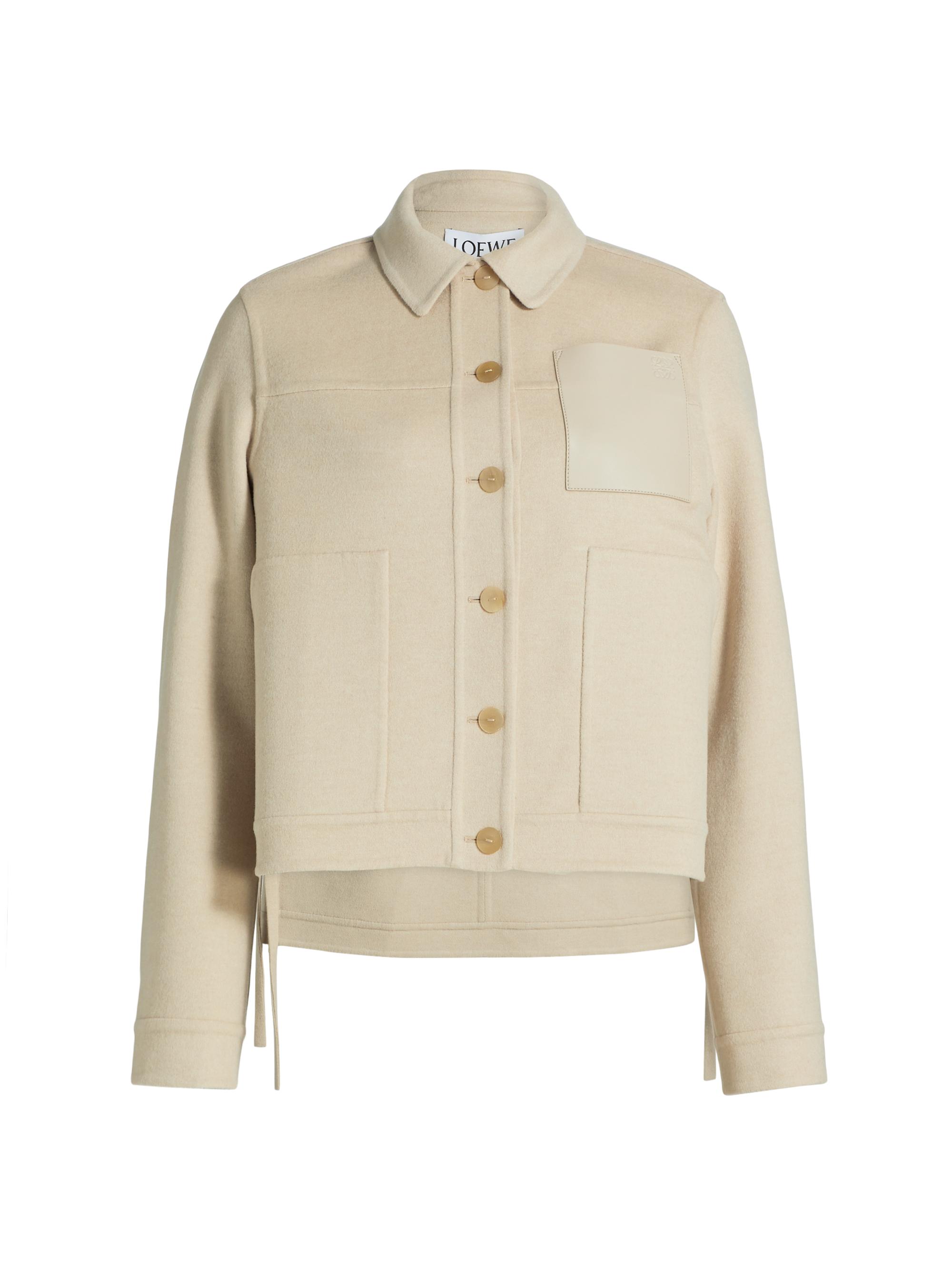 【値下】LOEWE ベージュ モノグラム　ジャケット 子牛革ポケット付き 値下】LOEWE ベージュ モノグラム ジャケット 子牛革ポケット
