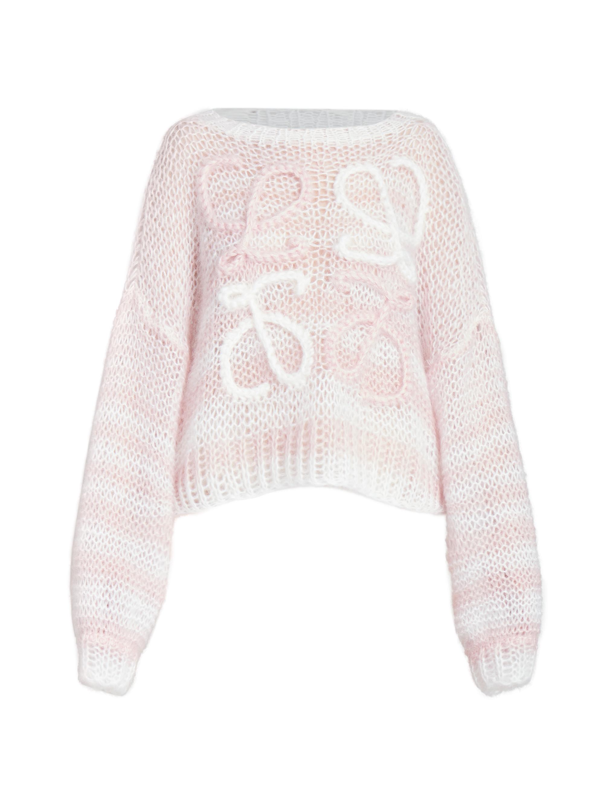 LOEWE Women's Boxy Striped Anagram Sweater - White Pink