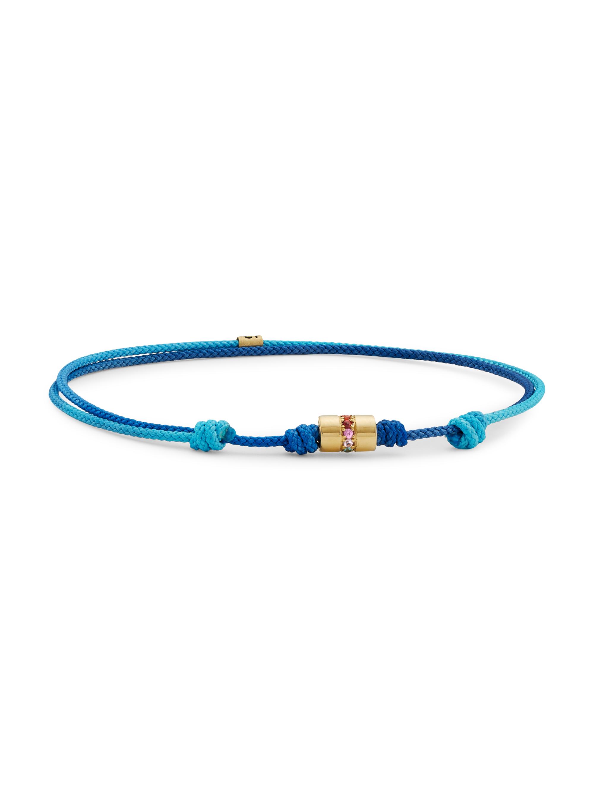 Luis Morais Men's 14K Yellow Gold & Rainbow Sapphires Cord Bracelet - Blue Ombre
