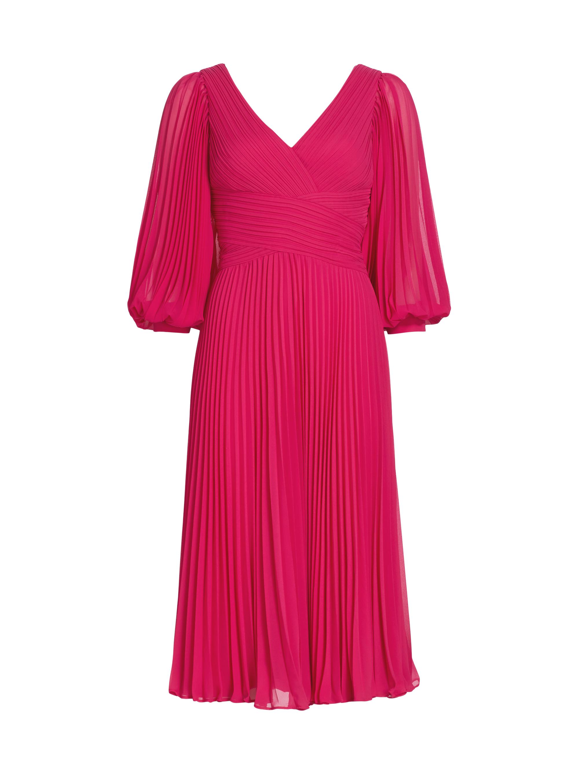 Teri Jon by Rickie Freeman Women's Pleated Cocktail Midi-Dress - Fuchsia