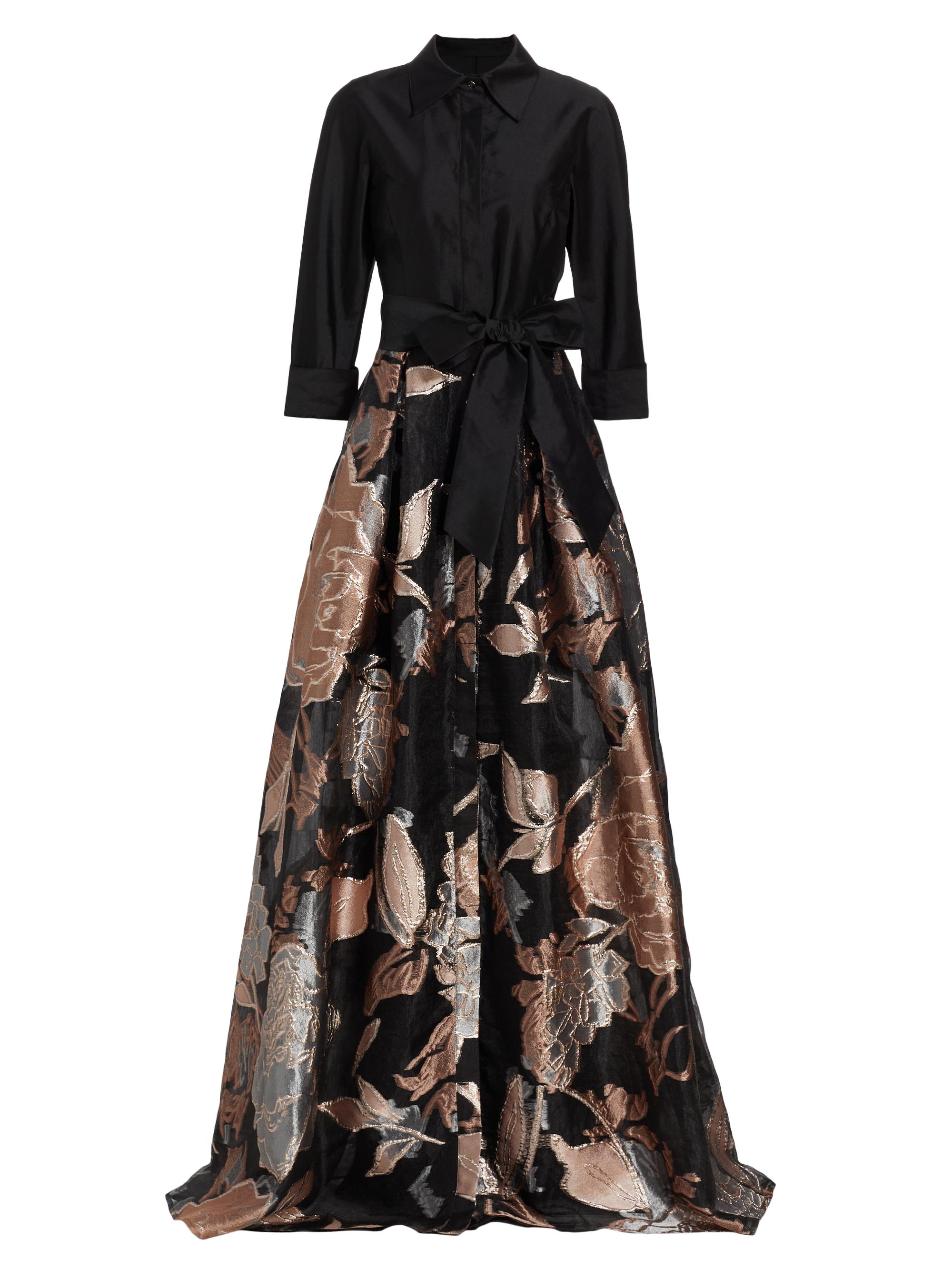 Teri Jon by Rickie Freeman Women's Metallic Floral Jacquard Gown - Black Multi