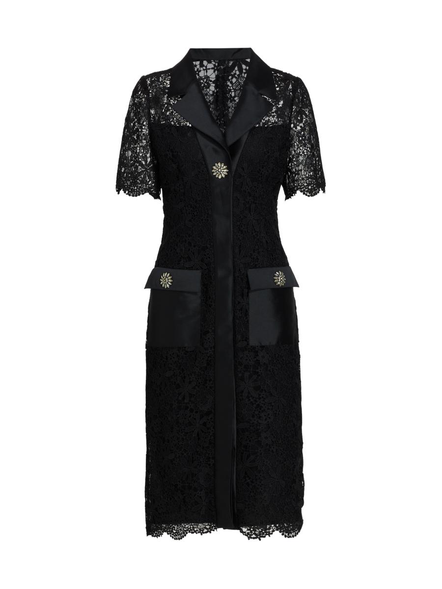 Teri Jon by Rickie Freeman Lace Short-Sleeve Cocktail Midi-Dress | Saks  Fifth Avenue