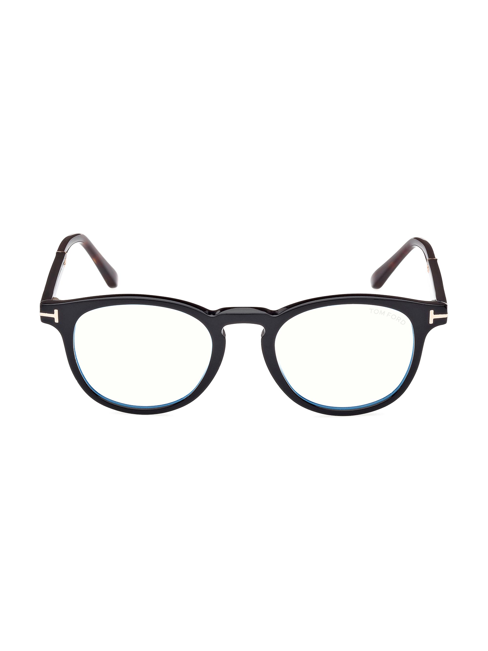 TOM FORD Men's 49MM Blue-Block Optical Round Glasses - Black