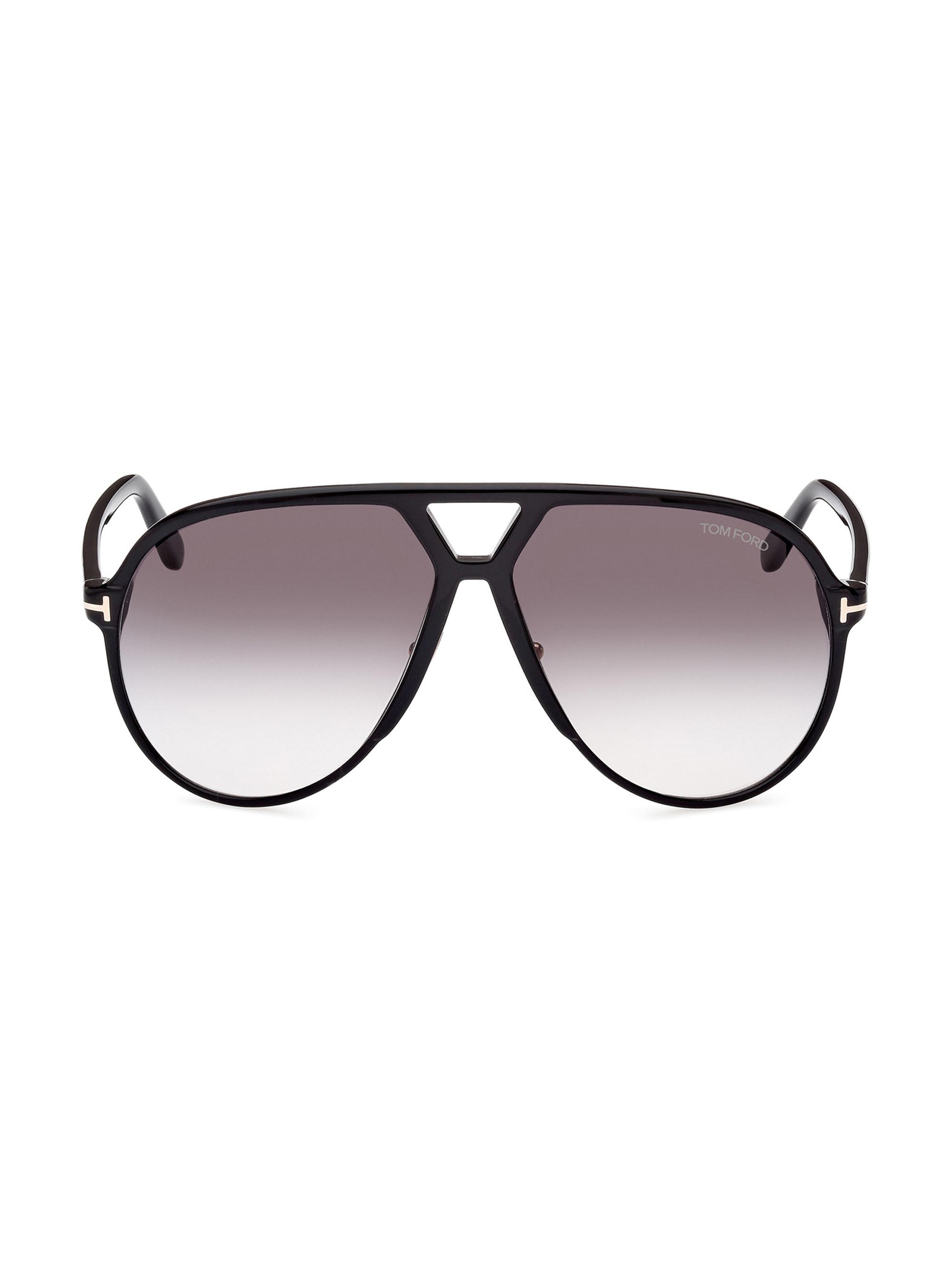 TOM FORD Men's 63MM Pilot Sunglasses - Shiny Black Smoke