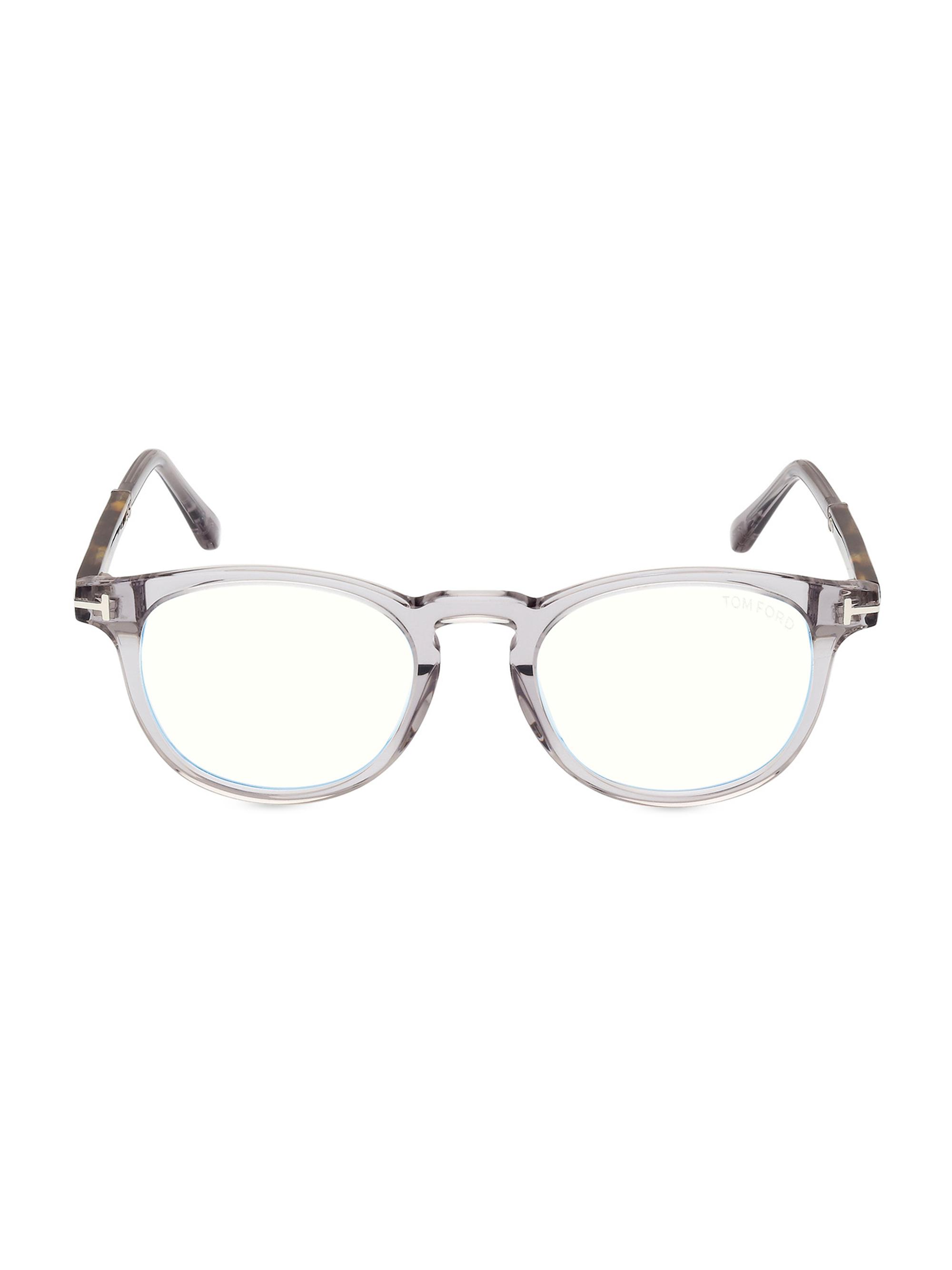 TOM FORD Men's 49MM Blue-Block Optical Round Glasses - Smoke Grey Blue