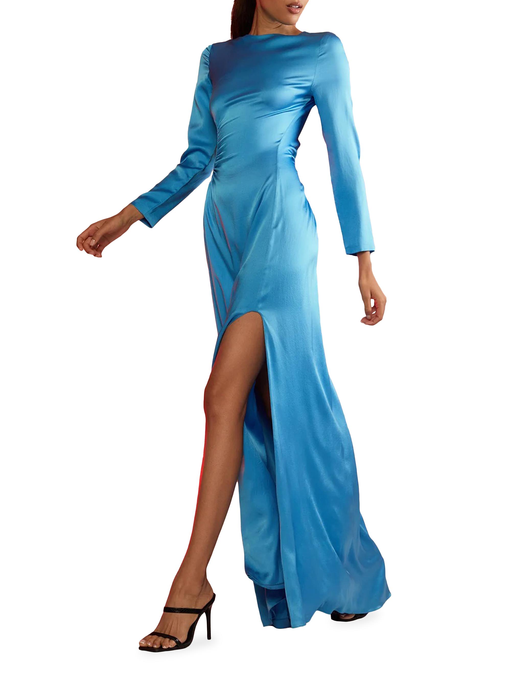 blue silk cut out dress Momyknows Mesh Embroidery Floral Ruffle Bodycon Maternity Maxi Dress Blue / S main image 0