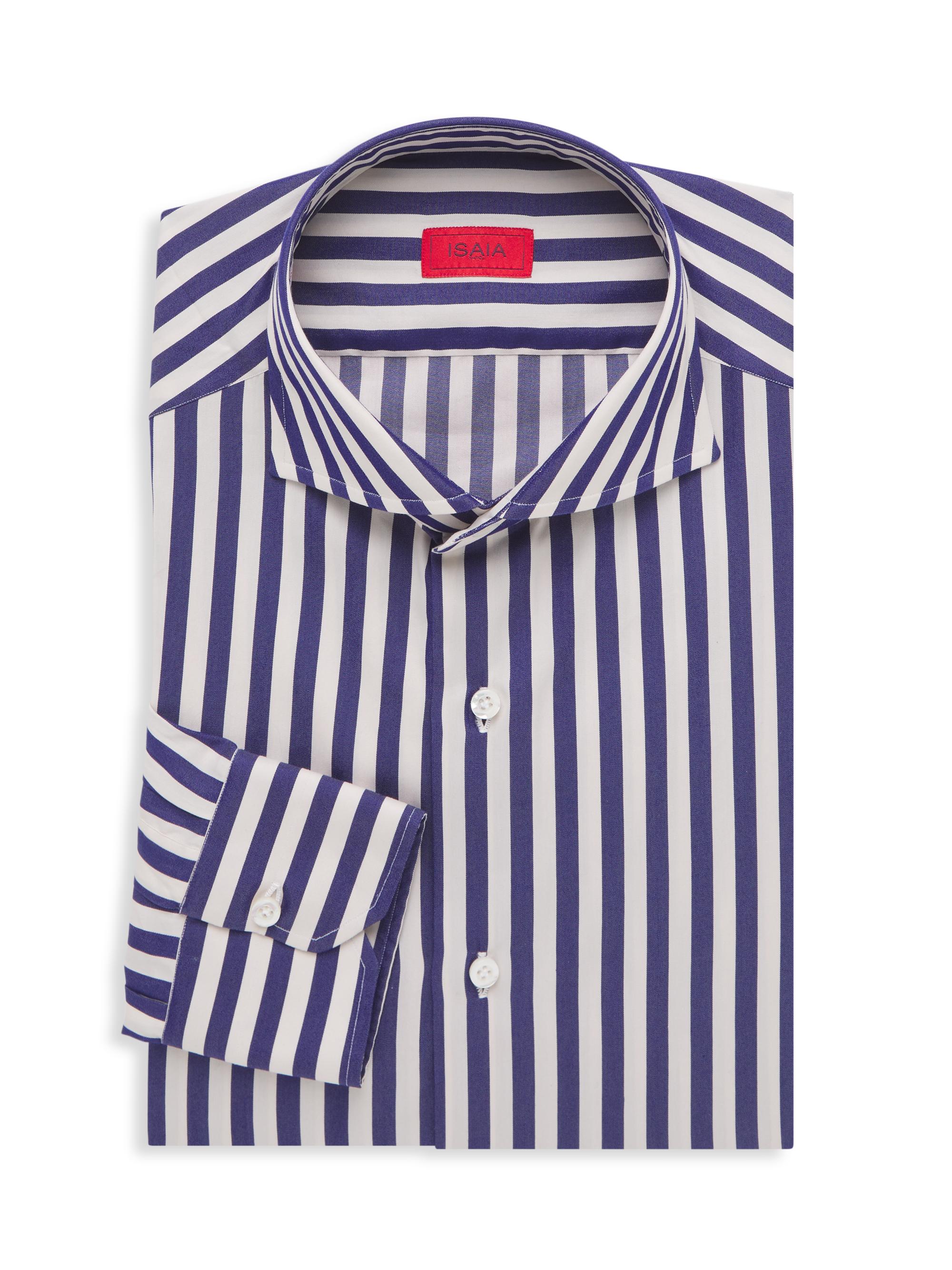 Isaia Men's Striped Dress Shirt - Blue White