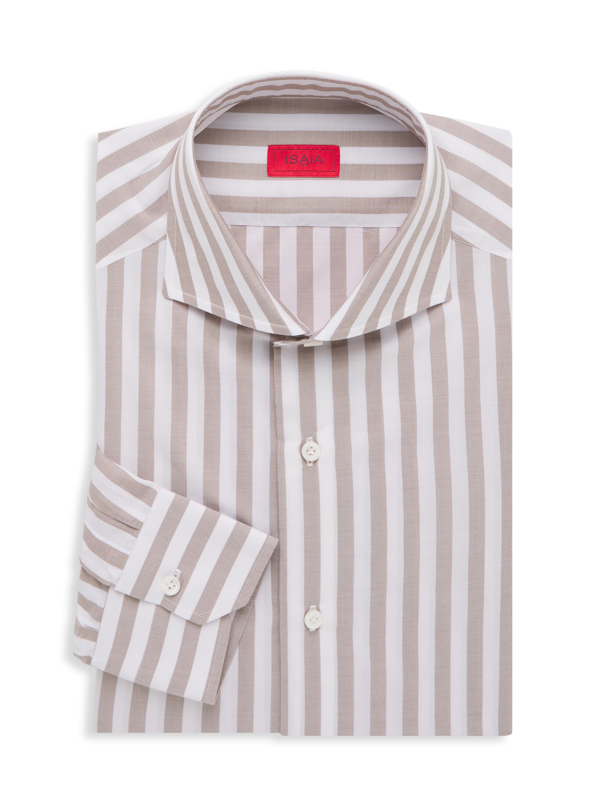 Isaia Men's Striped Dress Shirt - Tan