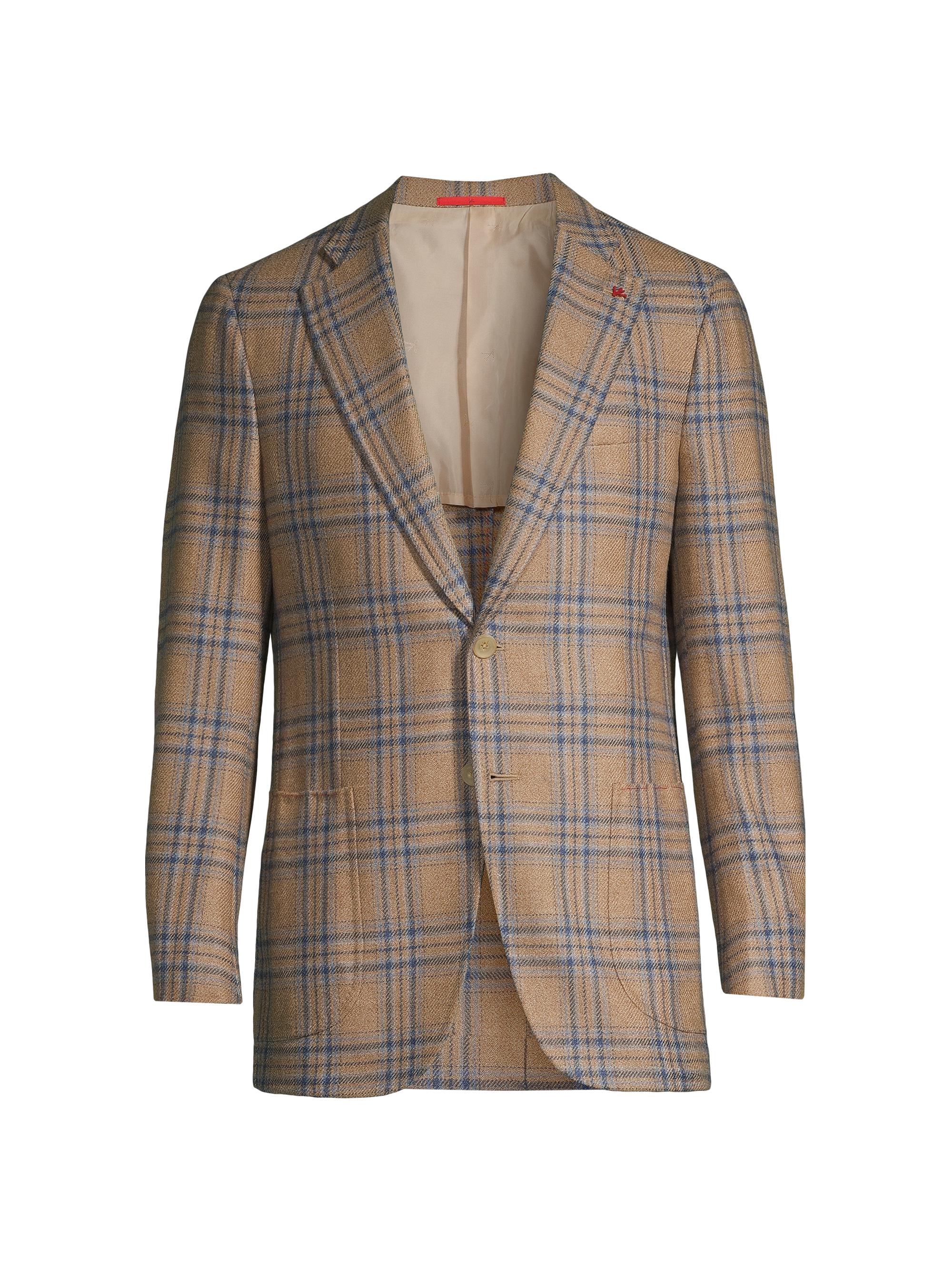 Isaia Men's Domenico Plaid Wool Two-Button Sport Coat - Beige Blue