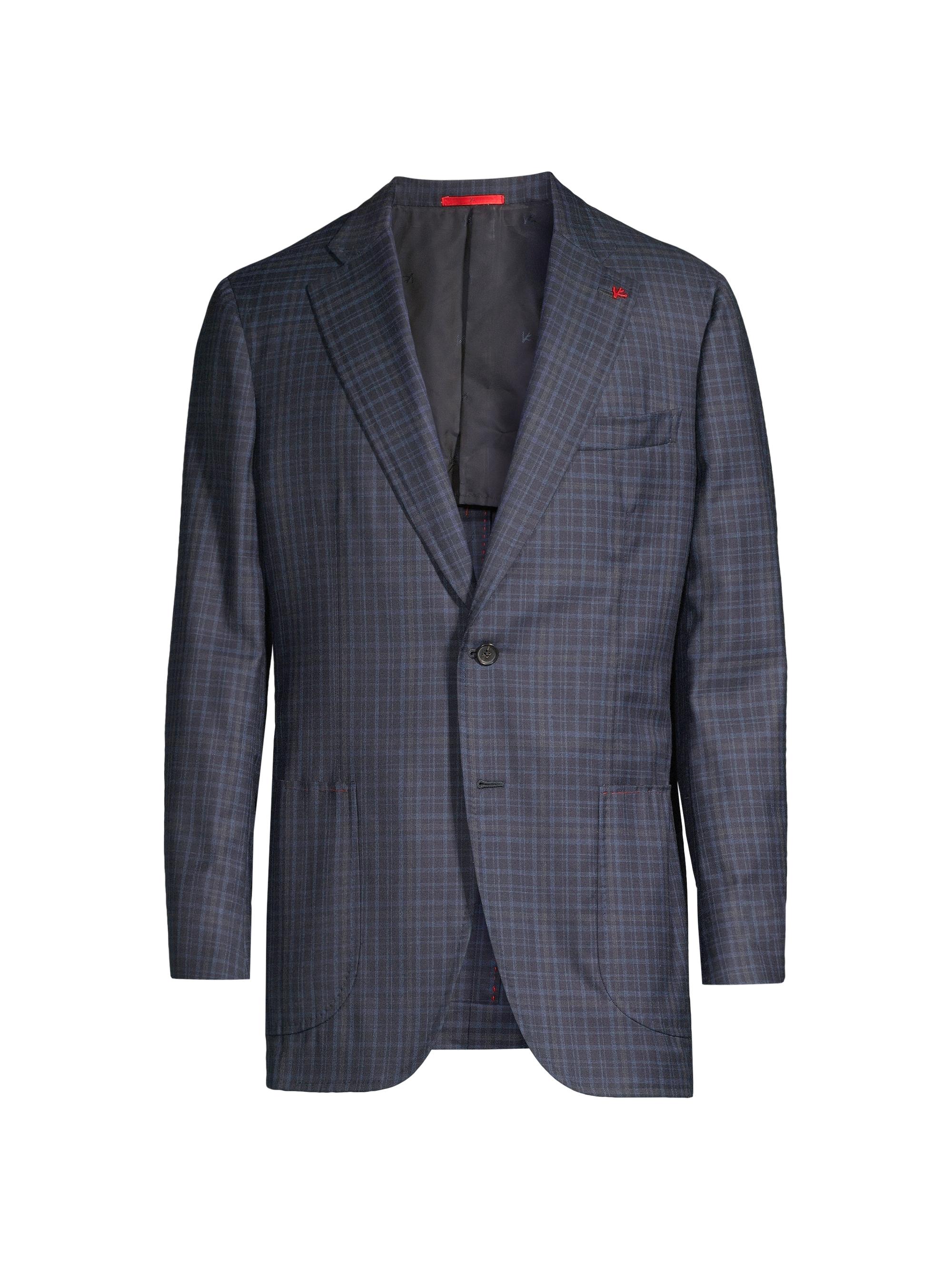 Isaia Men's Domenico Plaid Wool Two-Button Sport Coat - Dark Blue